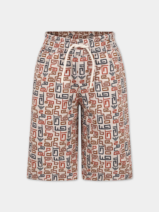 Shorts avorio per bambino con logo,Armani Junior,3R4S6F 1NX4Z F184