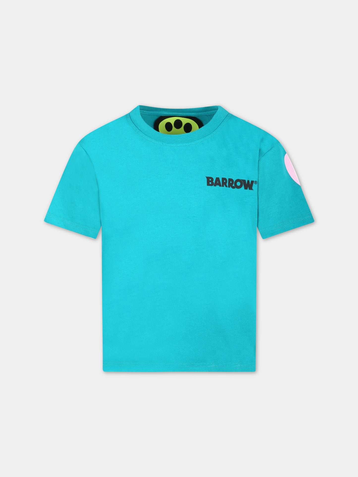 T-shirt verde per bambini con logo rosa e smile,Barrow,033038 923