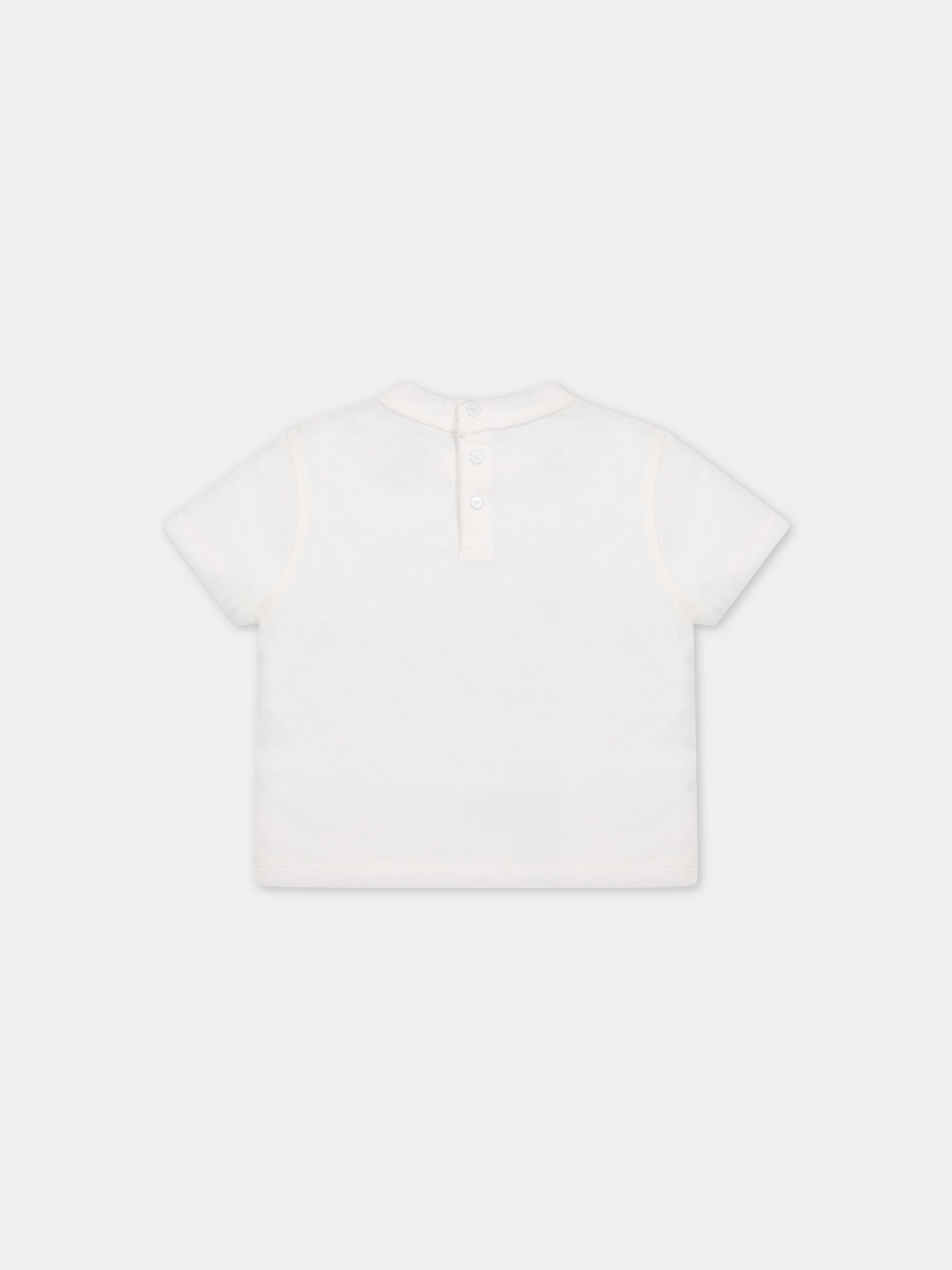 T-shirt bianca per neonato con iconico aquilotto,Armani Junior,3RHTJM 1JWZZ 0101
