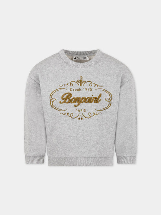 Felpa grigia per bambini con logo verde ricamato,Bonpoint,S03BSWK00002 192B