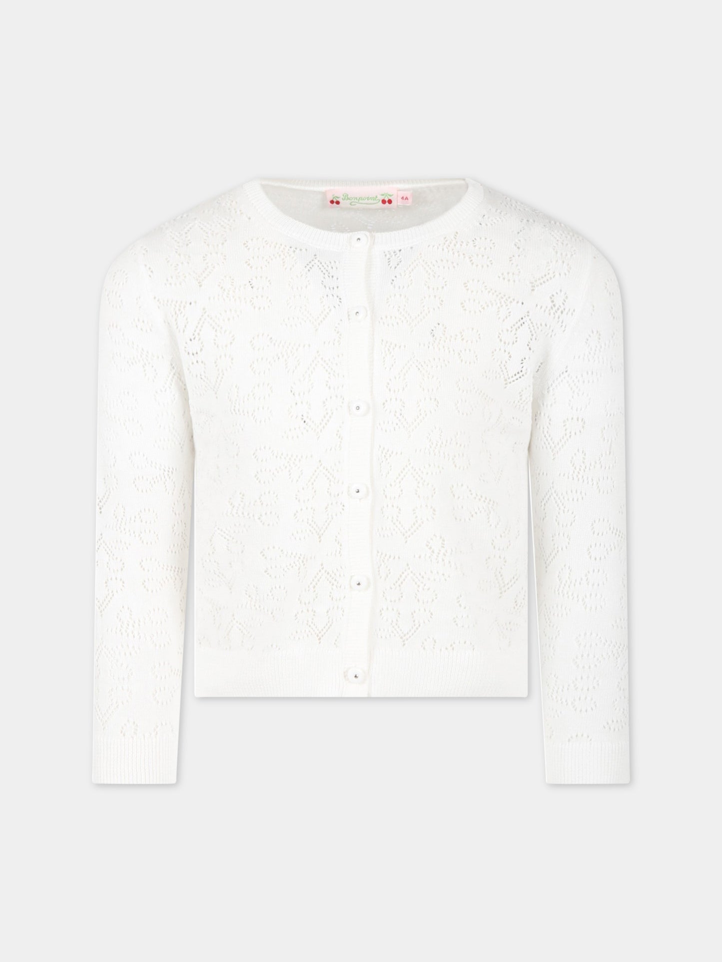 Cardigan avorio per bambina con iconiche ciliegie all-over,Bonpoint,S03GCAK00107 003