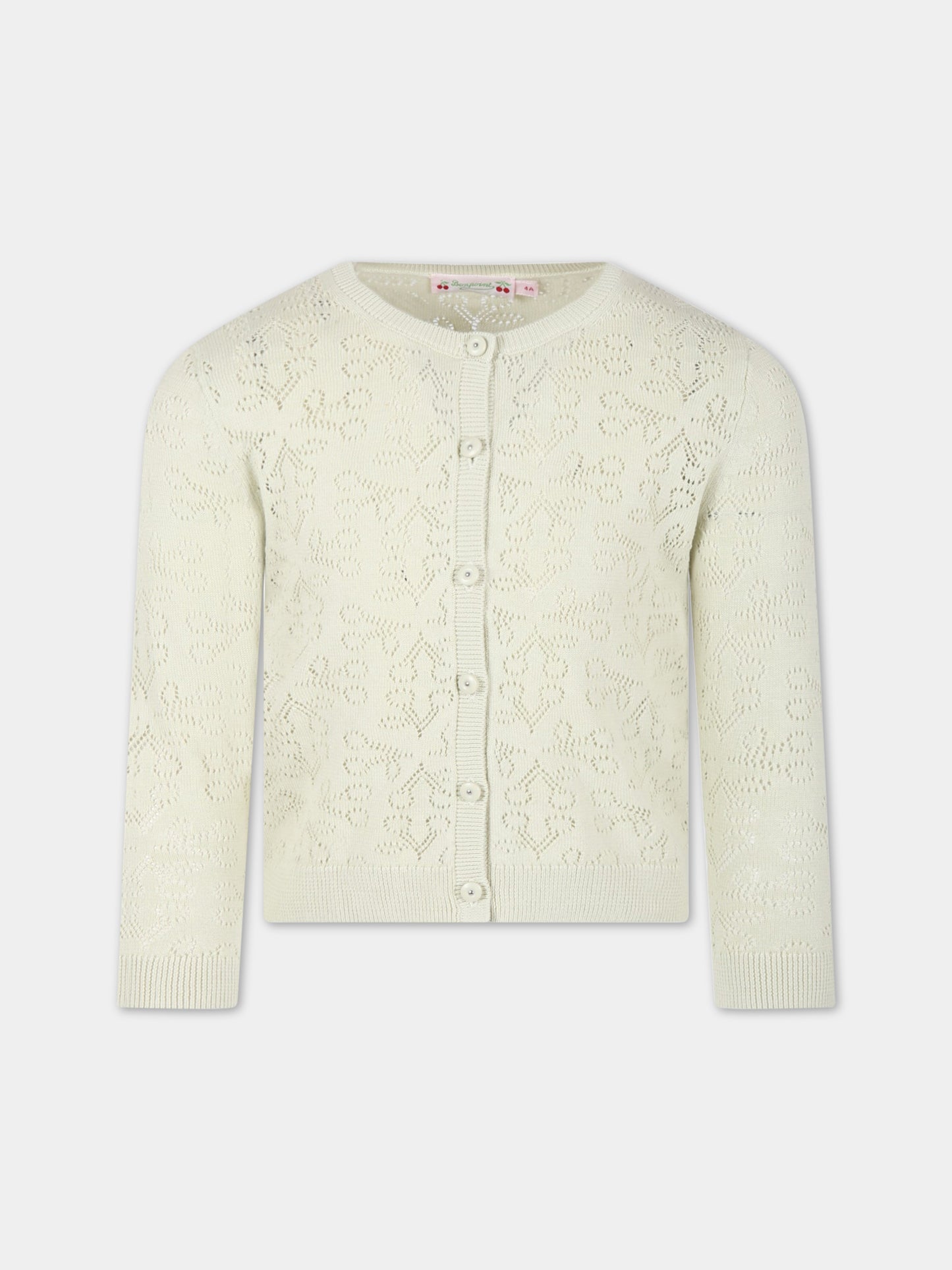 Cardigan verde per bambina con iconiche ciliegie all-over,Bonpoint,S03GCAK00107 045D