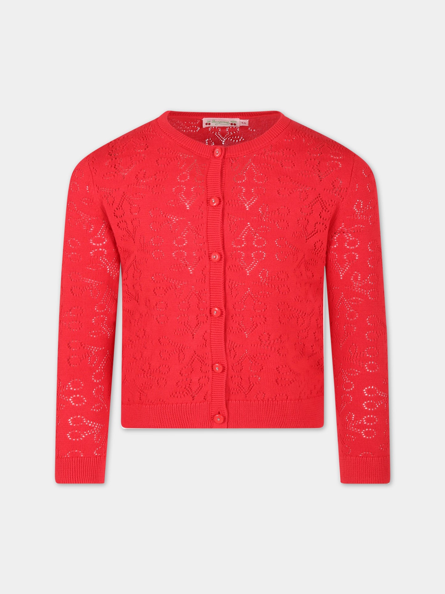 Cardigan rosso per bambina con iconiche ciliegie all-over,Bonpoint,S03GCAK00107 051