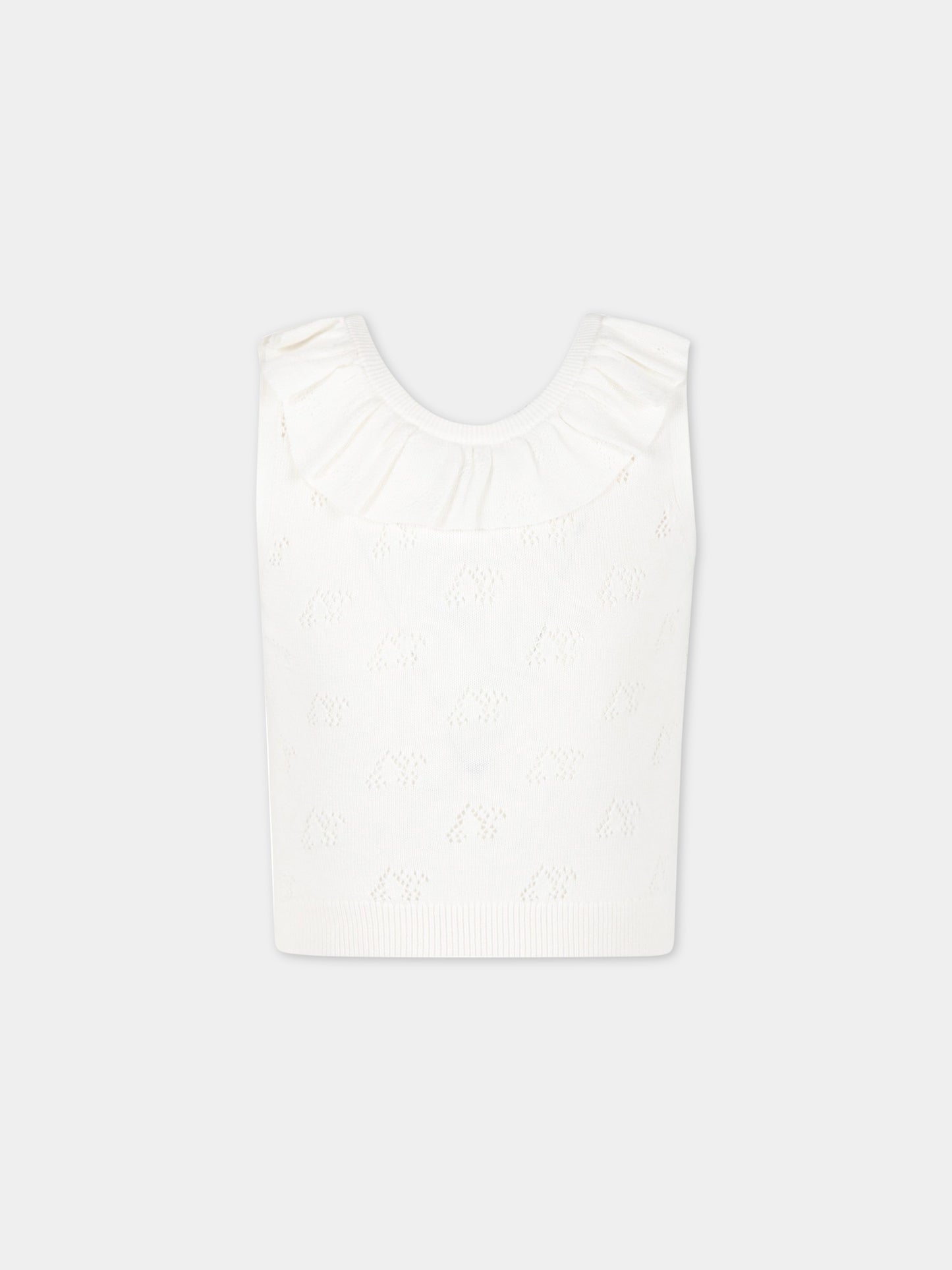 Maglia bianca per bambina con rouches e ciliegie all-over,Bonpoint,S03GJUK00008 002