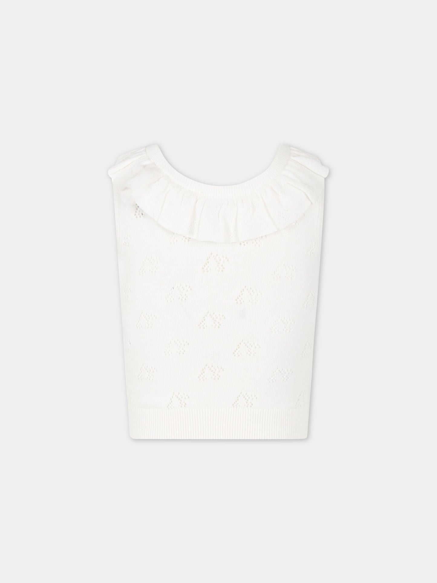 Maglia bianca per bambina con rouches e ciliegie all-over,Bonpoint,S03GJUK00008 002