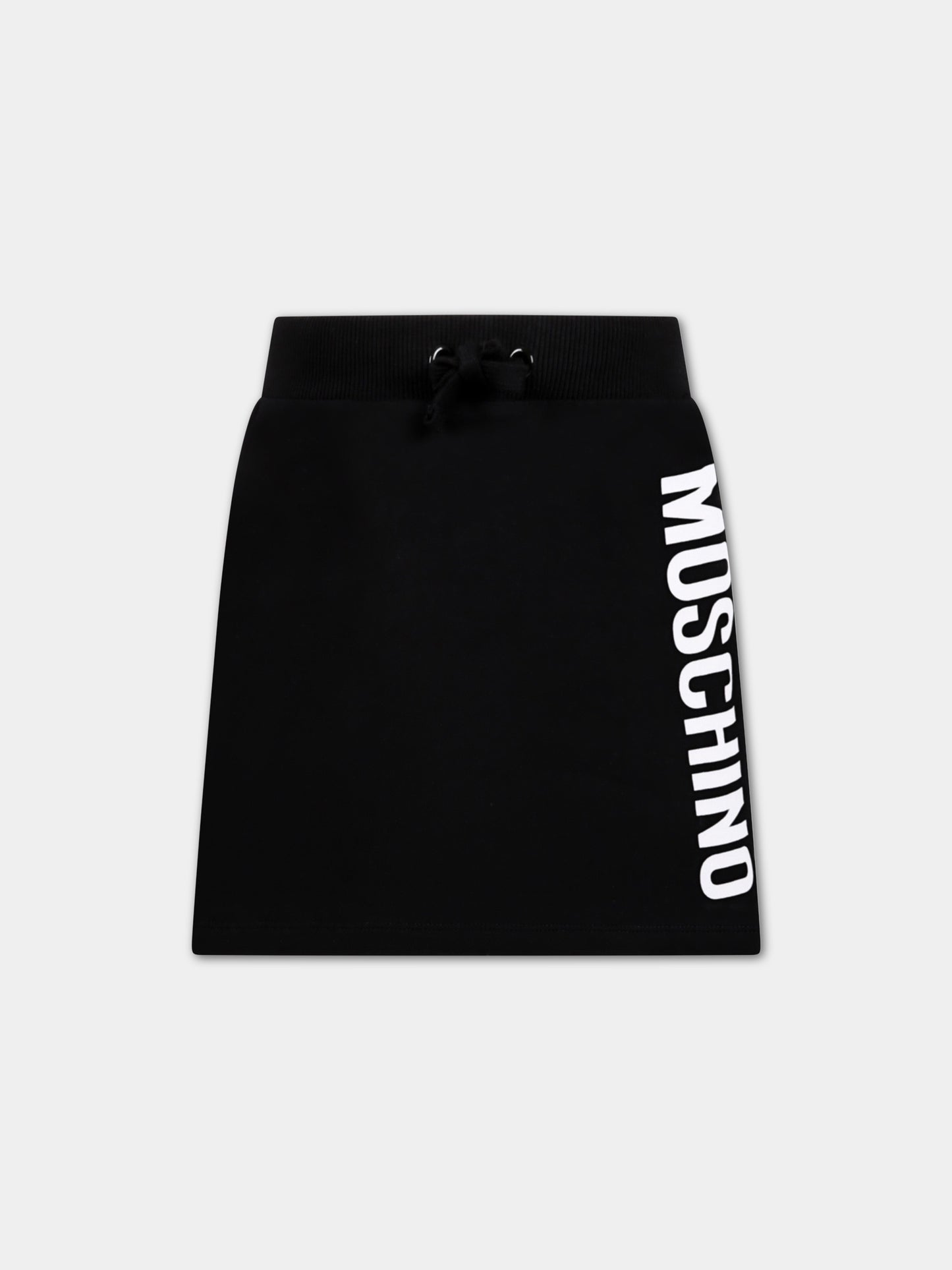 Gonna nera per bambina con logo bianco,Moschino Kids,HCJ01P LDA27 60100