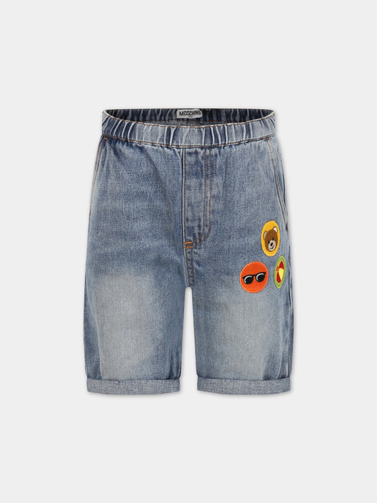 Shorts blu per bambino con Teddy Bear e logo,Moschino Kids,HUQ015 L0E01 40129