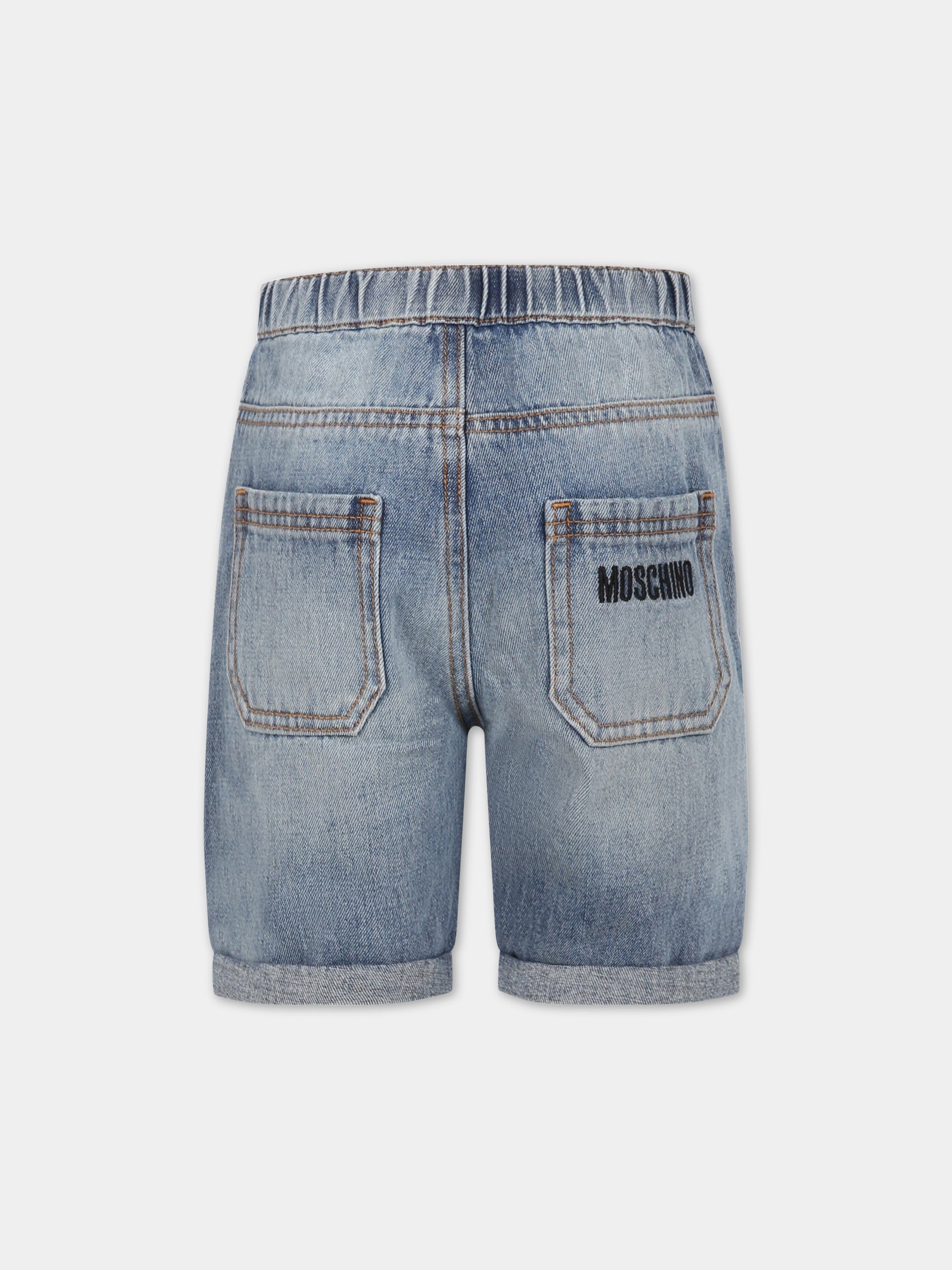 Shorts blu per bambino con Teddy Bear e logo,Moschino Kids,HUQ015 L0E01 40129