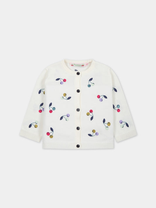 Cardigan bianco per bambina con ciliegie multicolor all-over,Bonpoint,S03XCAK00003 180