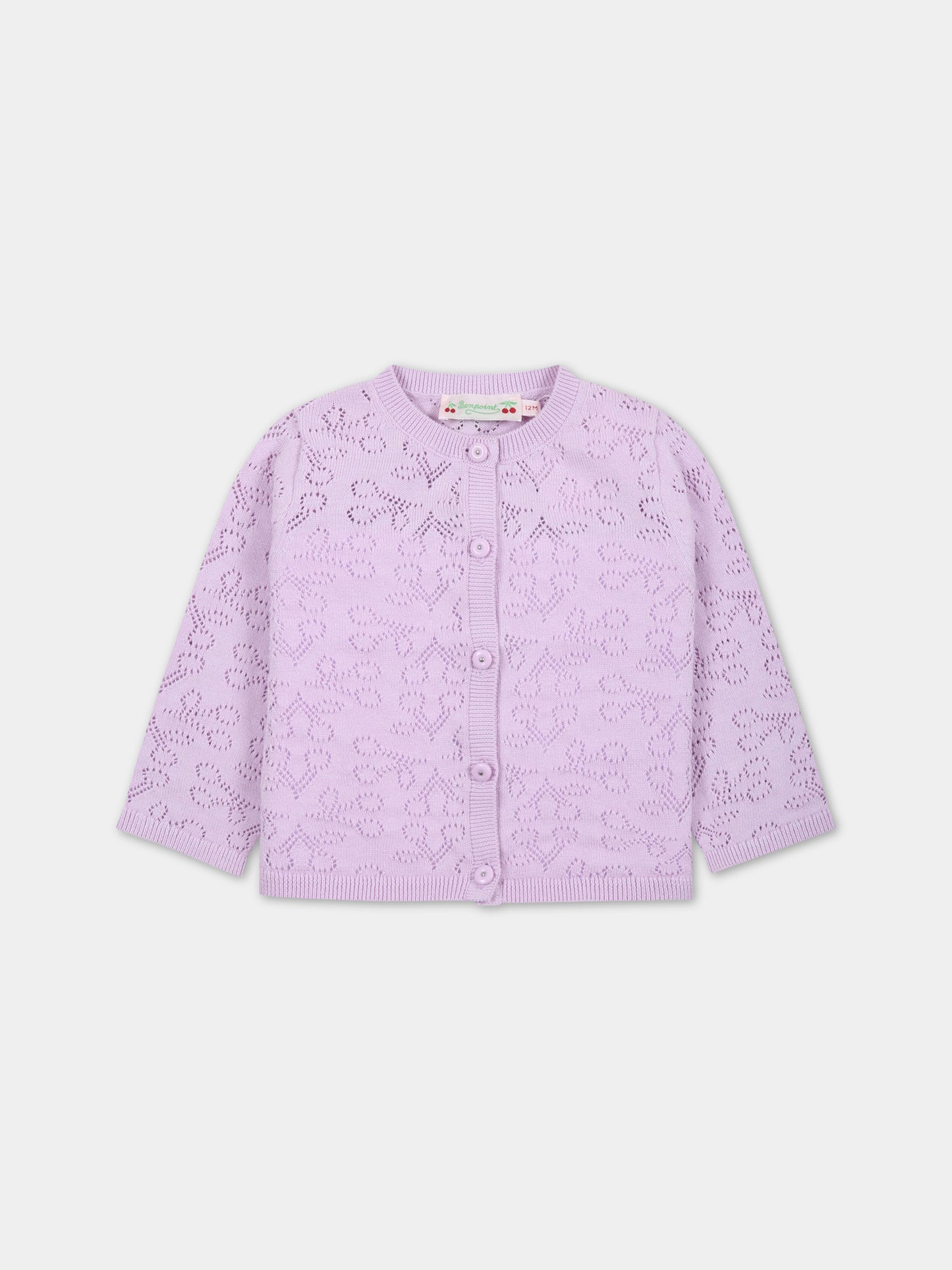 Cardigan lilla per neonata con iconiche ciliegie all-over,Bonpoint,S03XCAK00103 056A