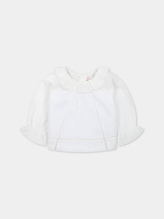 Camicia bianca per neonata con rouches e pizzo,Bonpoint,S03XBLW00010 002