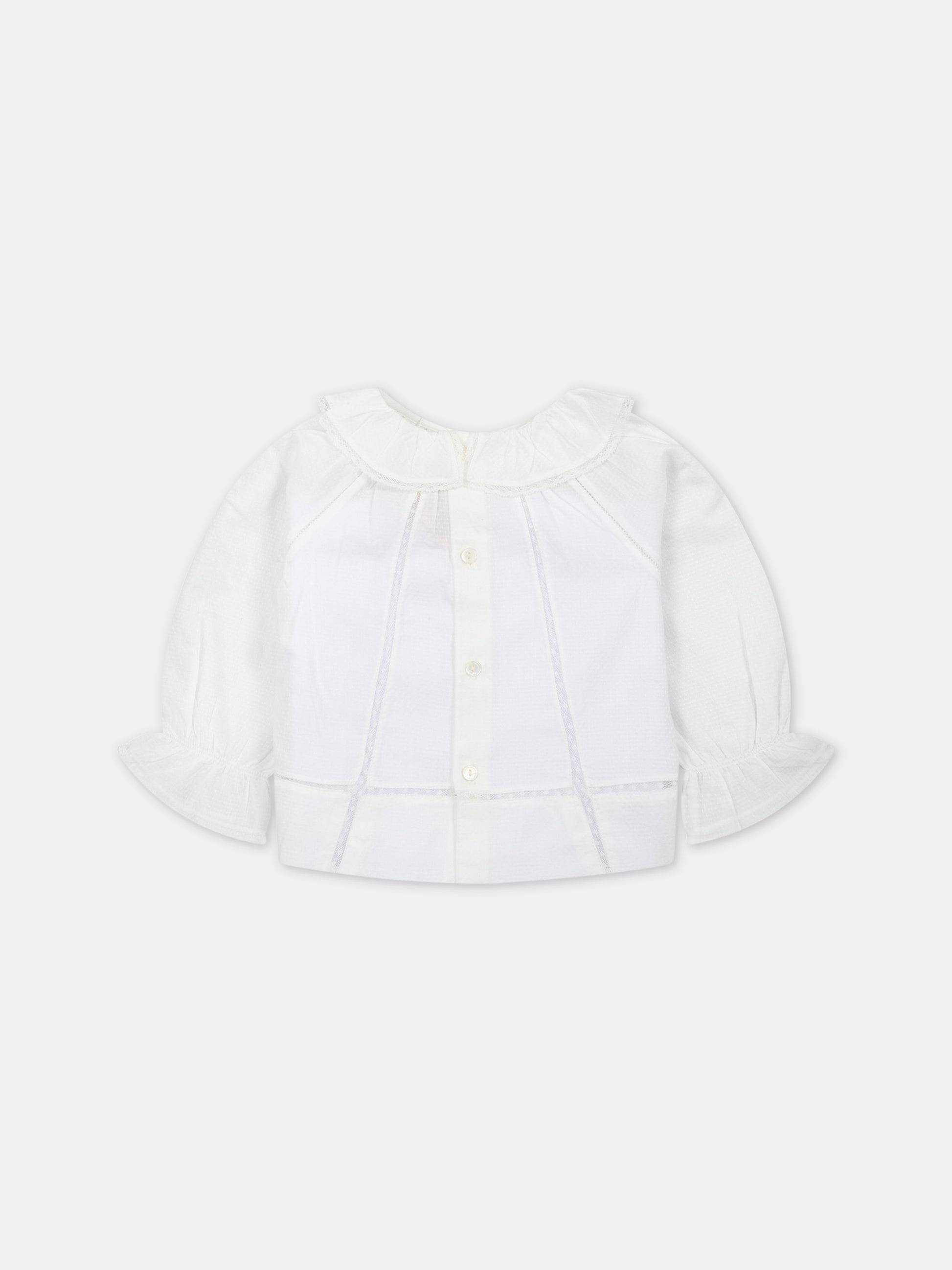 Camicia bianca per neonata con rouches e pizzo,Bonpoint,S03XBLW00010 002