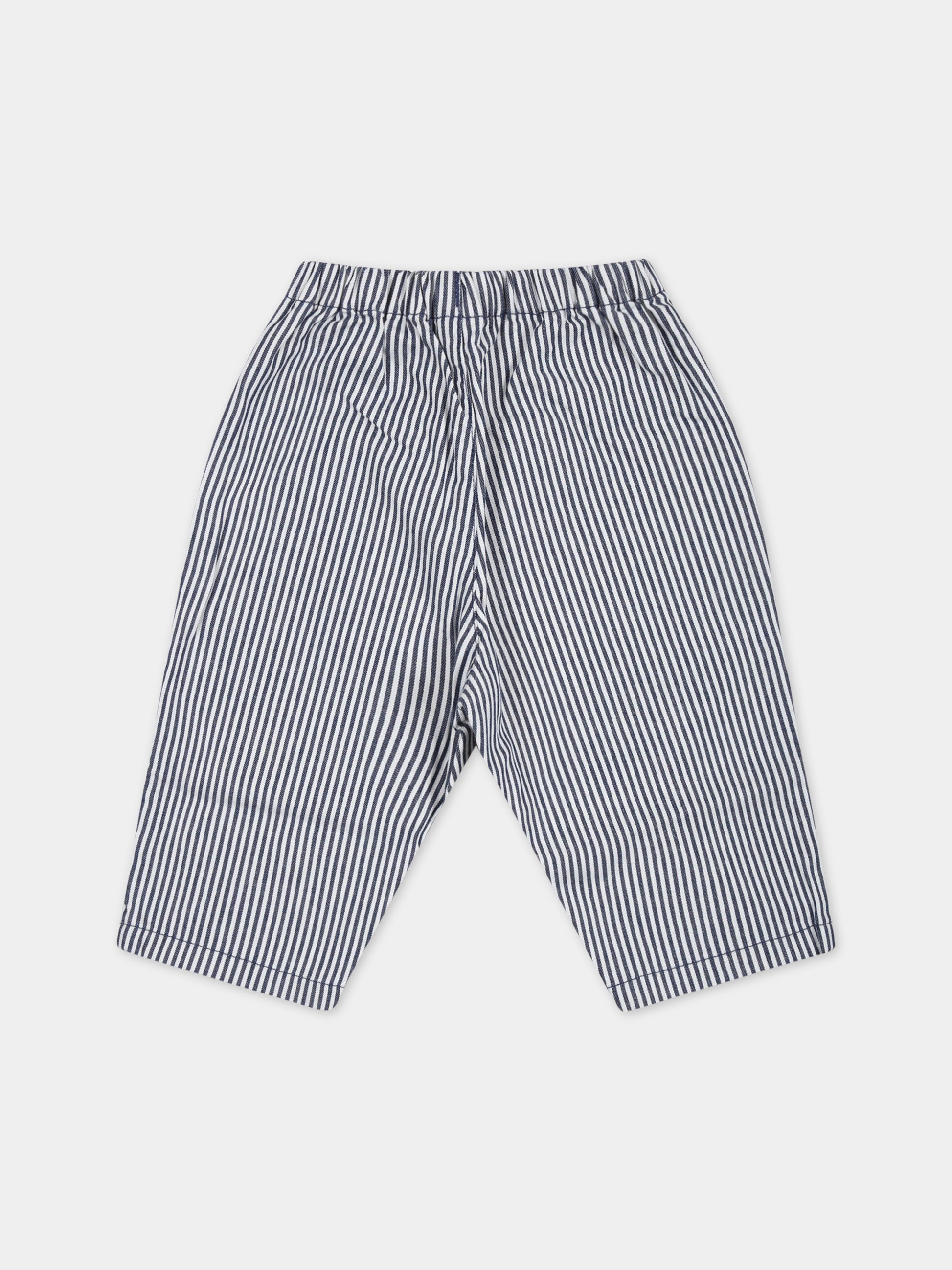 Pantaloni casual a righe blu e bianco  per neonato,Petit Bateau,A077Y MEDIEVAL/MARSHMALLOW