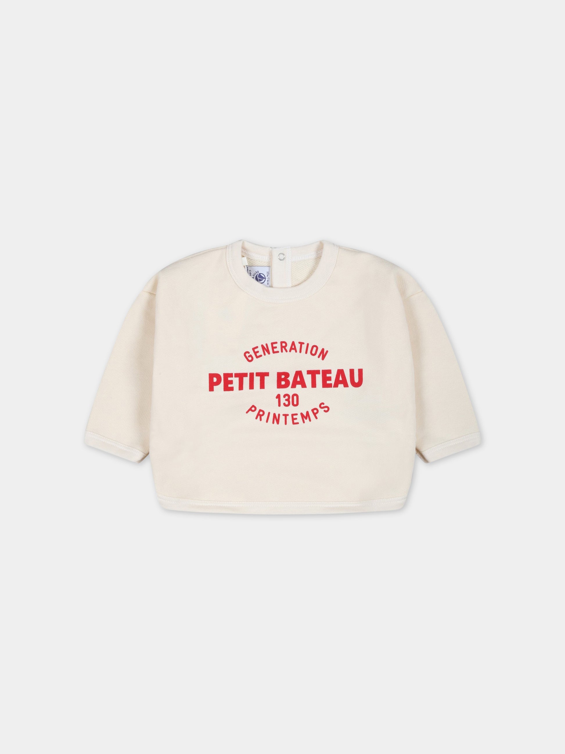 Felpa beige per neonato con logo rosso,Petit Bateau,A07NO AVALANCHE