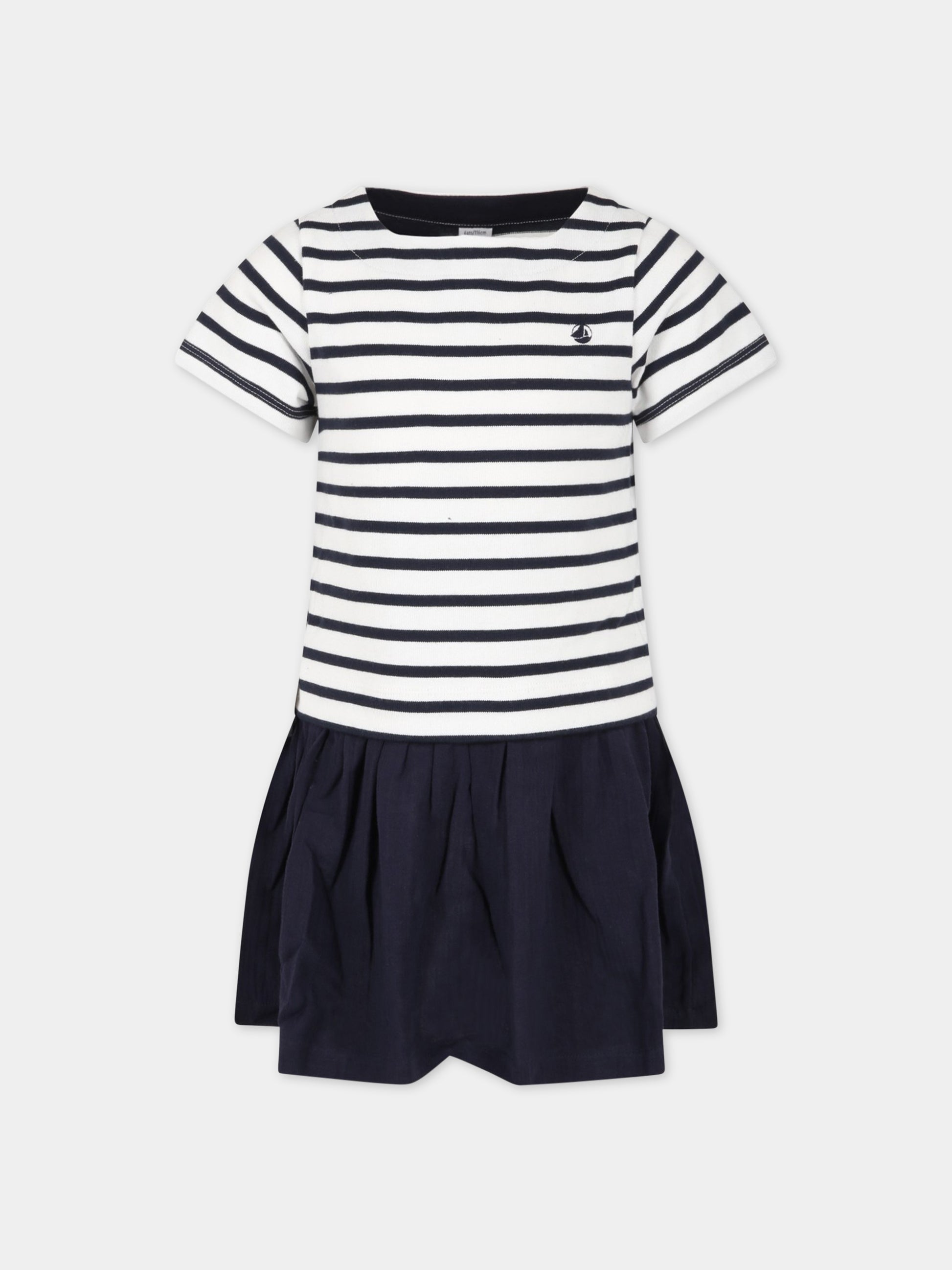 Vestito bianco per bambina con logo blu,Petit Bateau,A06V7 MARSHMALLOW/SMOKING
