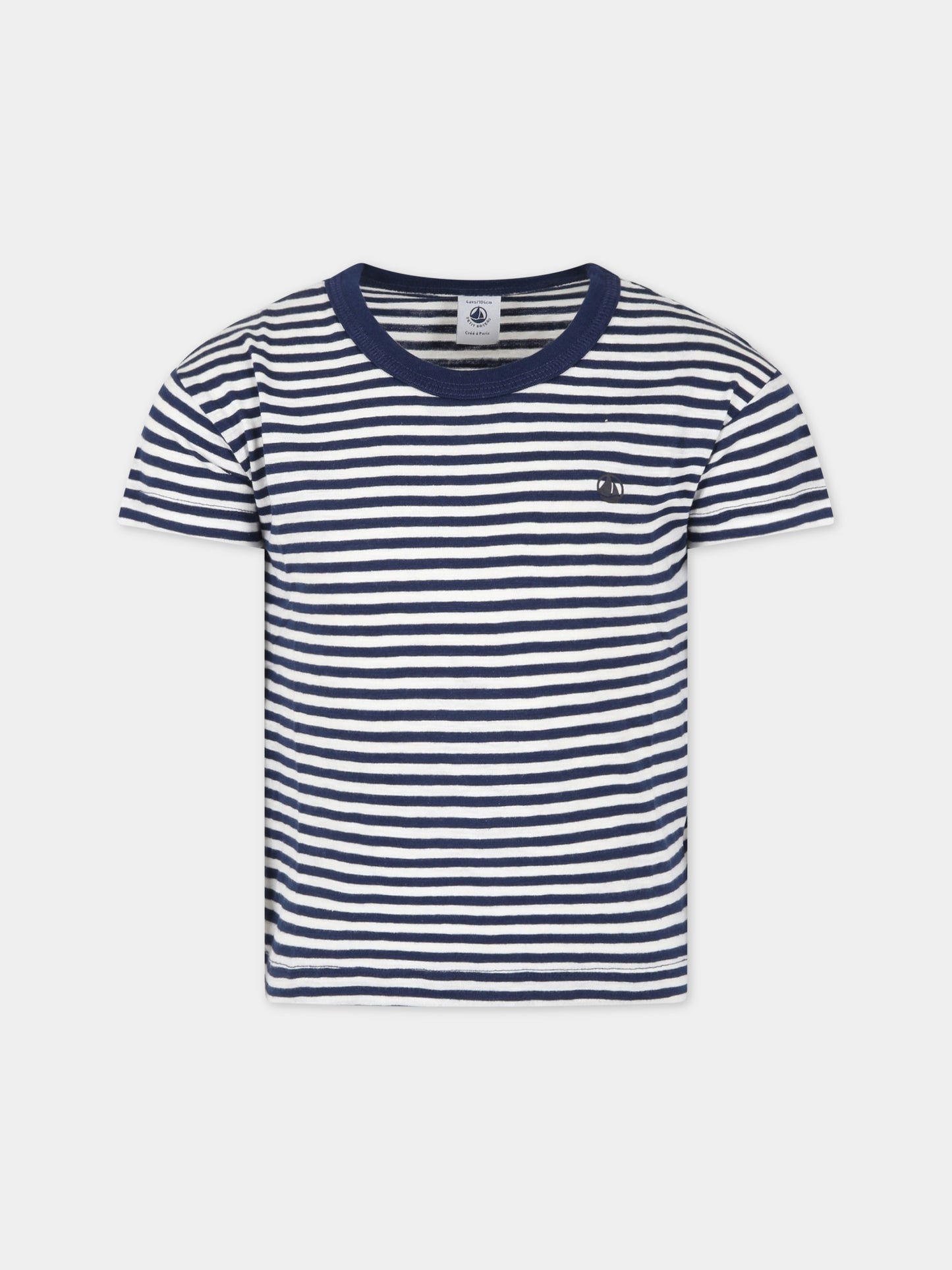 T-shirt multicolor a righe per bambino con logo,Petit Bateau,A06XM MEDIEVAL/MARSHMALLOW