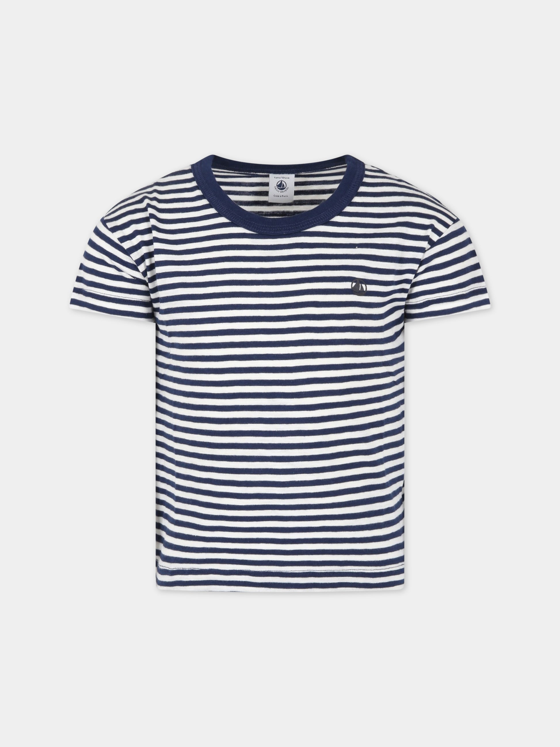 T-shirt multicolor a righe per bambino con logo,Petit Bateau,A06XM MEDIEVAL/MARSHMALLOW
