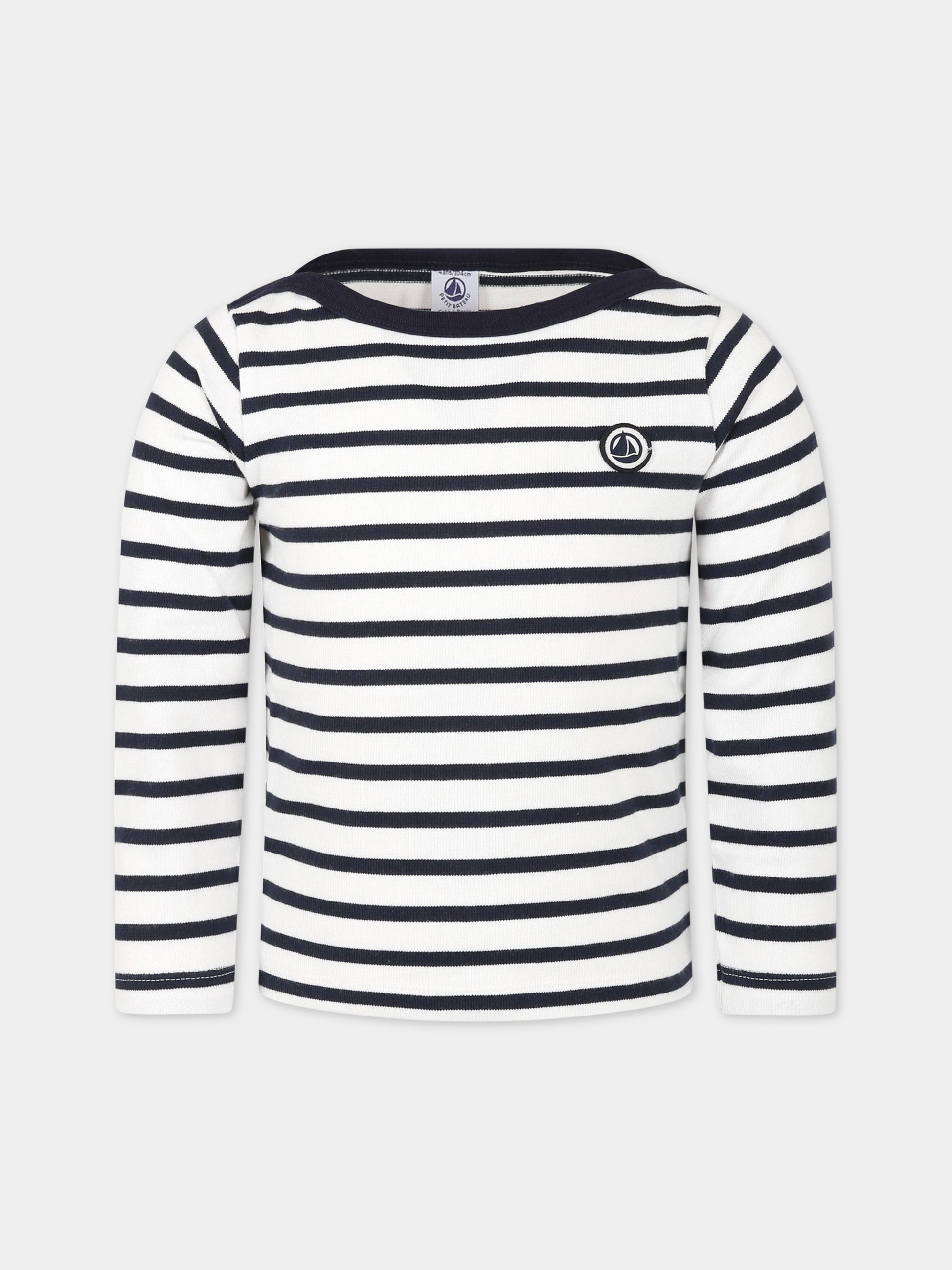 T-shirt multicolor per bambino con patch logo,Petit Bateau,A04O9 MARSHMALLOW/SMOKING