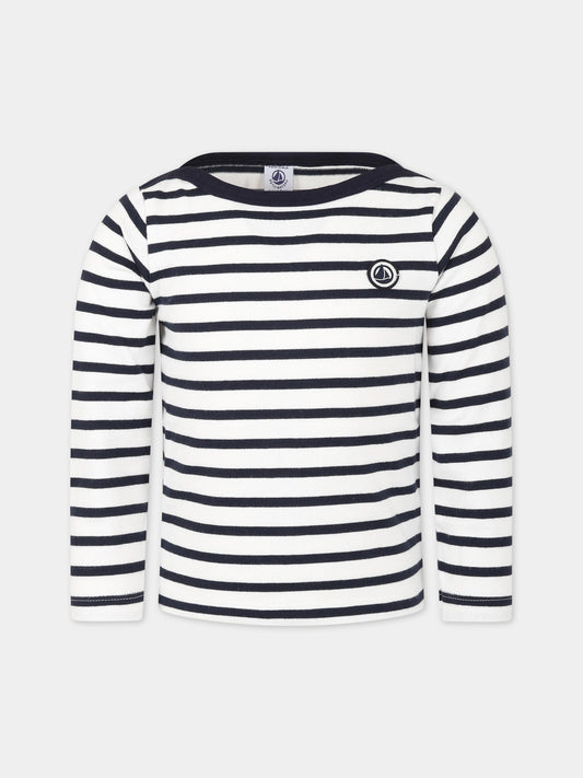 T-shirt multicolor per bambino con patch logo,Petit Bateau,A04O9 MARSHMALLOW/SMOKING