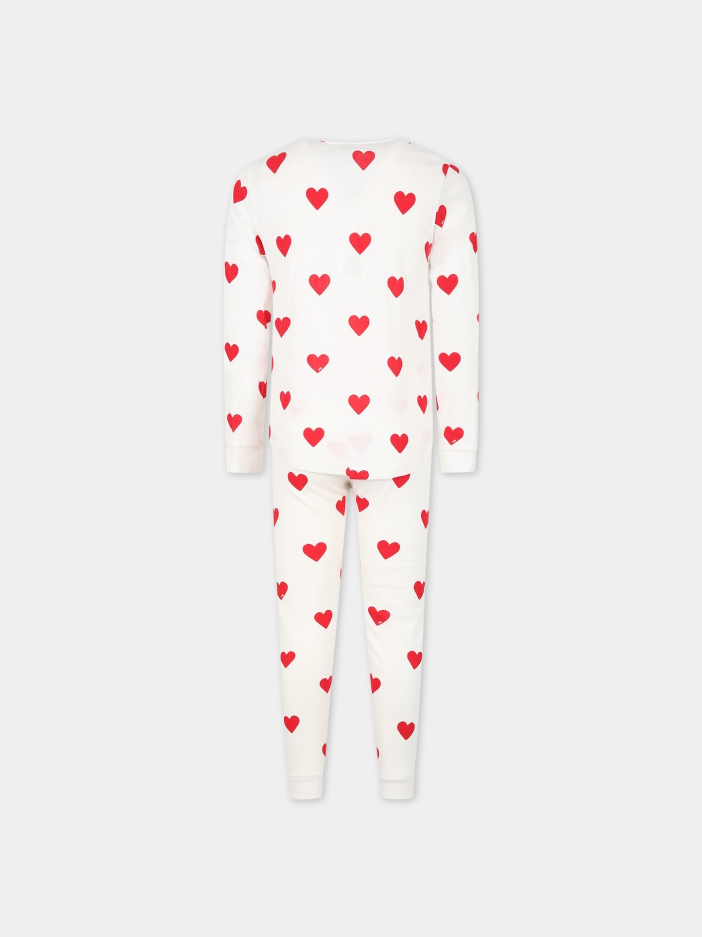 Pigiama bianco per bambina con cuori logati,Petit Bateau,59401 MARSHMALLOW/TERKUIT