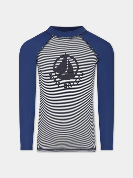 T-shirt multicolor per bambino con logo,Petit Bateau,A06Q0 MEDIEVAL/MARSHMALLOW