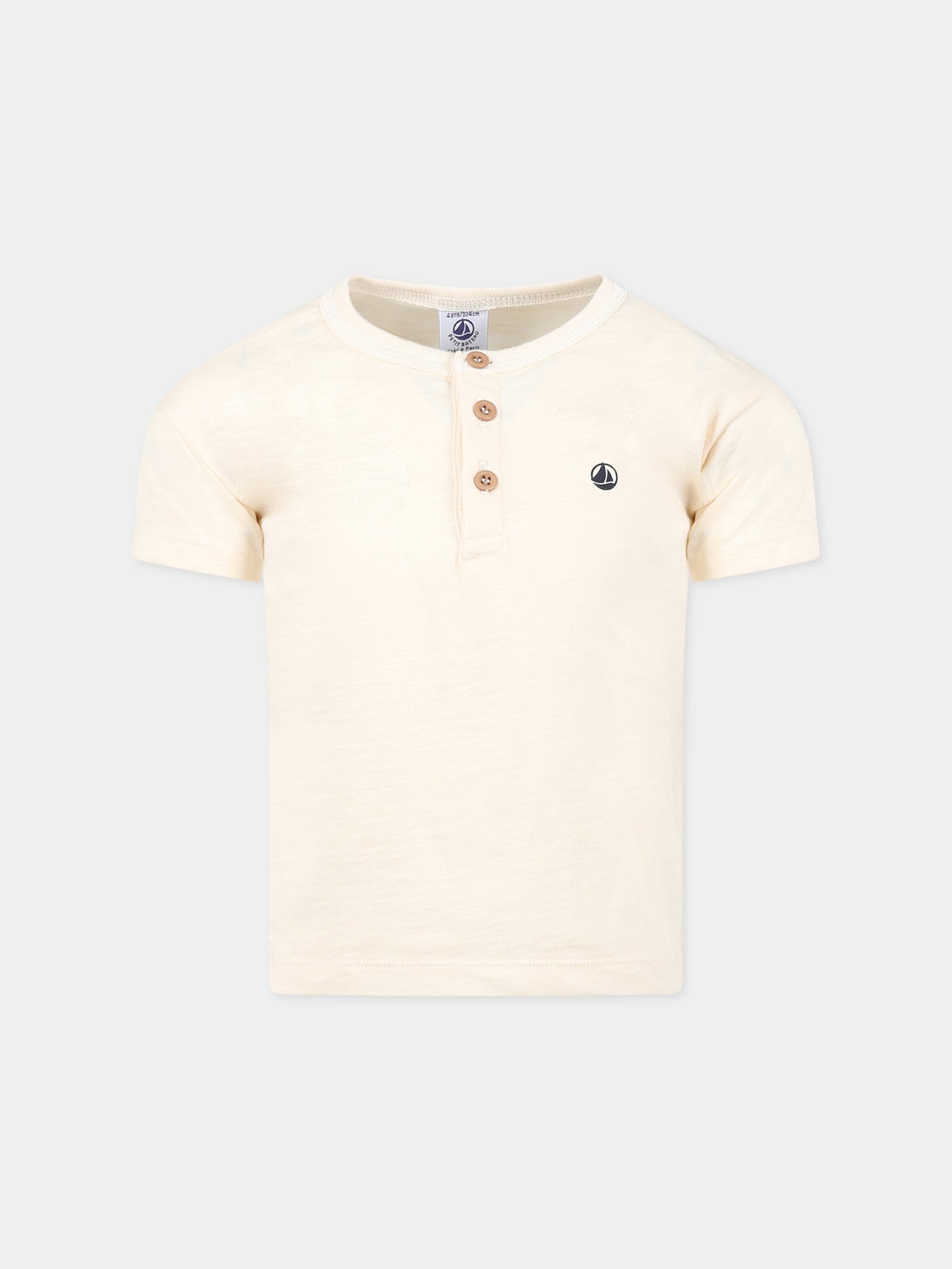 T-shirt avorio per bambino con logo,Petit Bateau,A07CD AVALANCHE