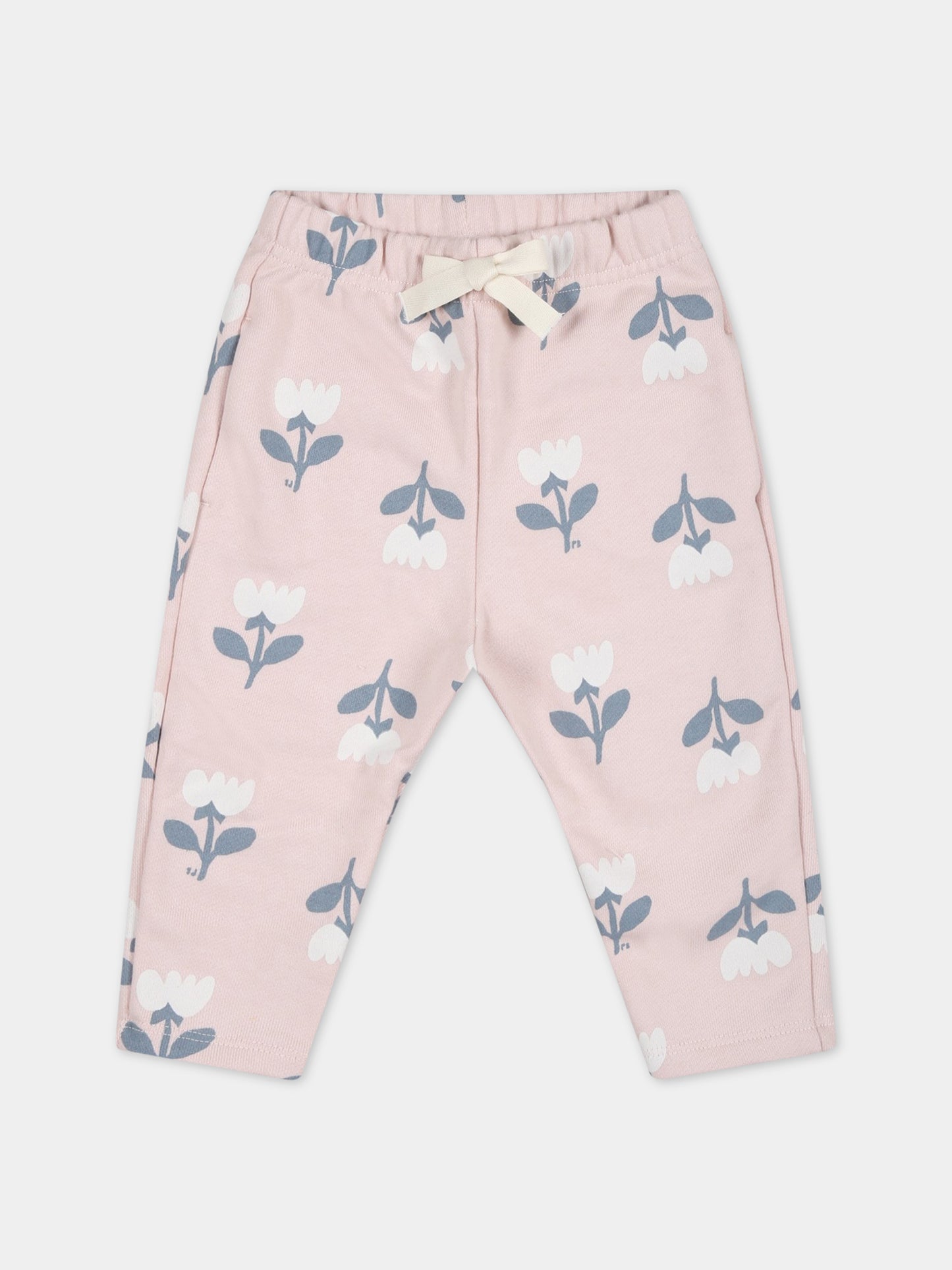 Pantaloni rosa per bambina con fiori,Petit Bateau,A071S SALINE/MULTICO