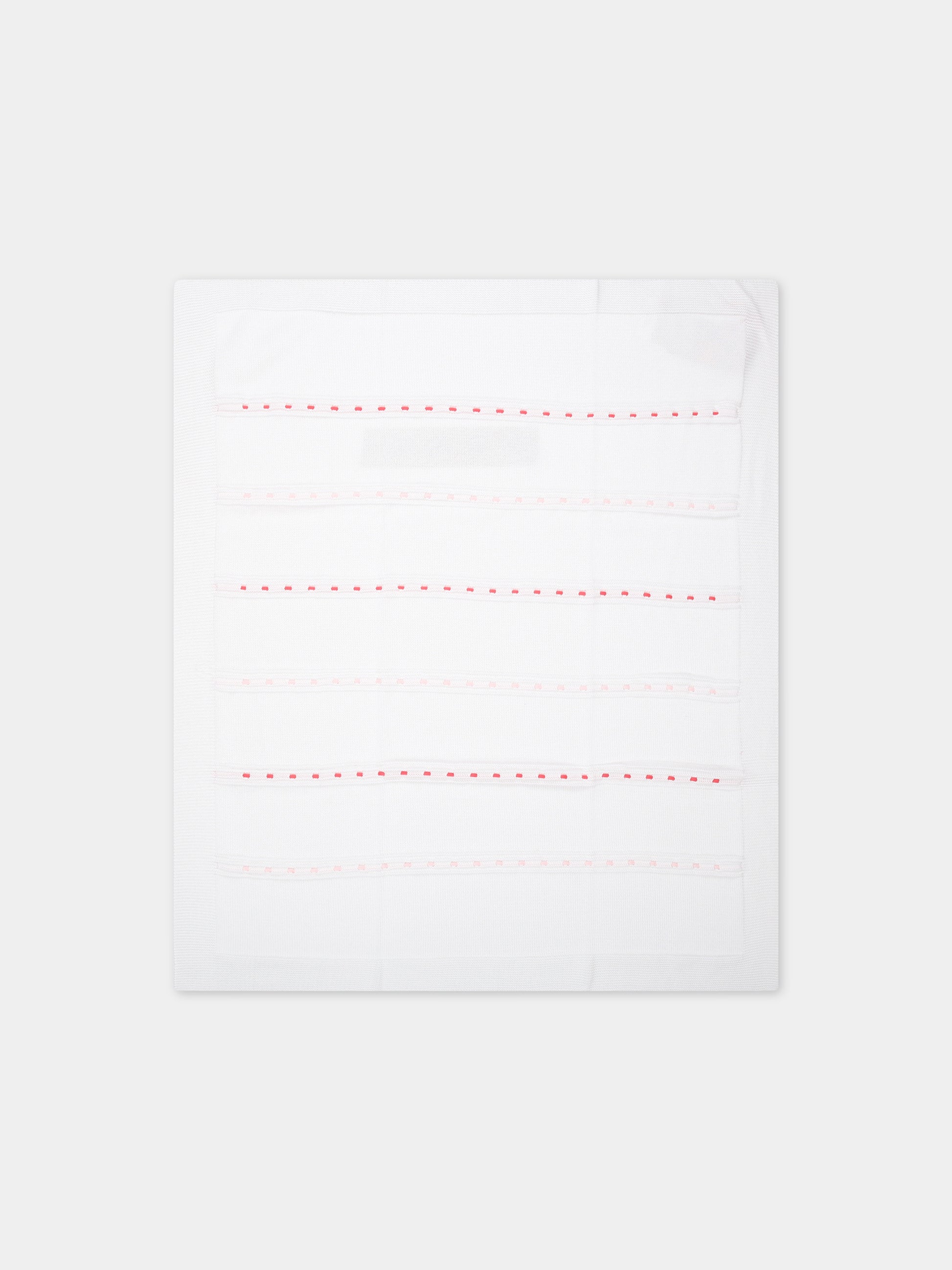 Coperta bianca per neonata con dettagli multicolor,Scaldacuore,FA16 ROSA