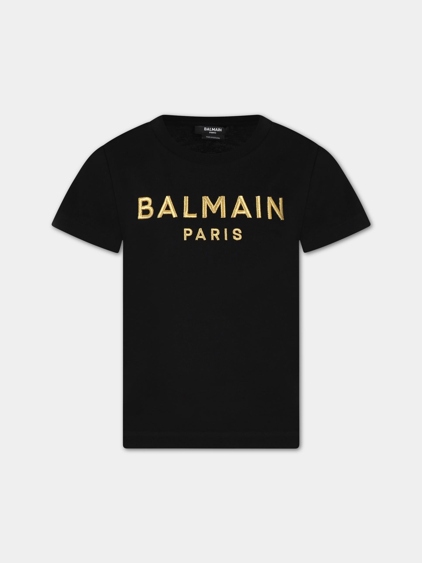 T-shirt nera per bambino con logo,Balmain Kids,BS8B31 Z0082 930OR