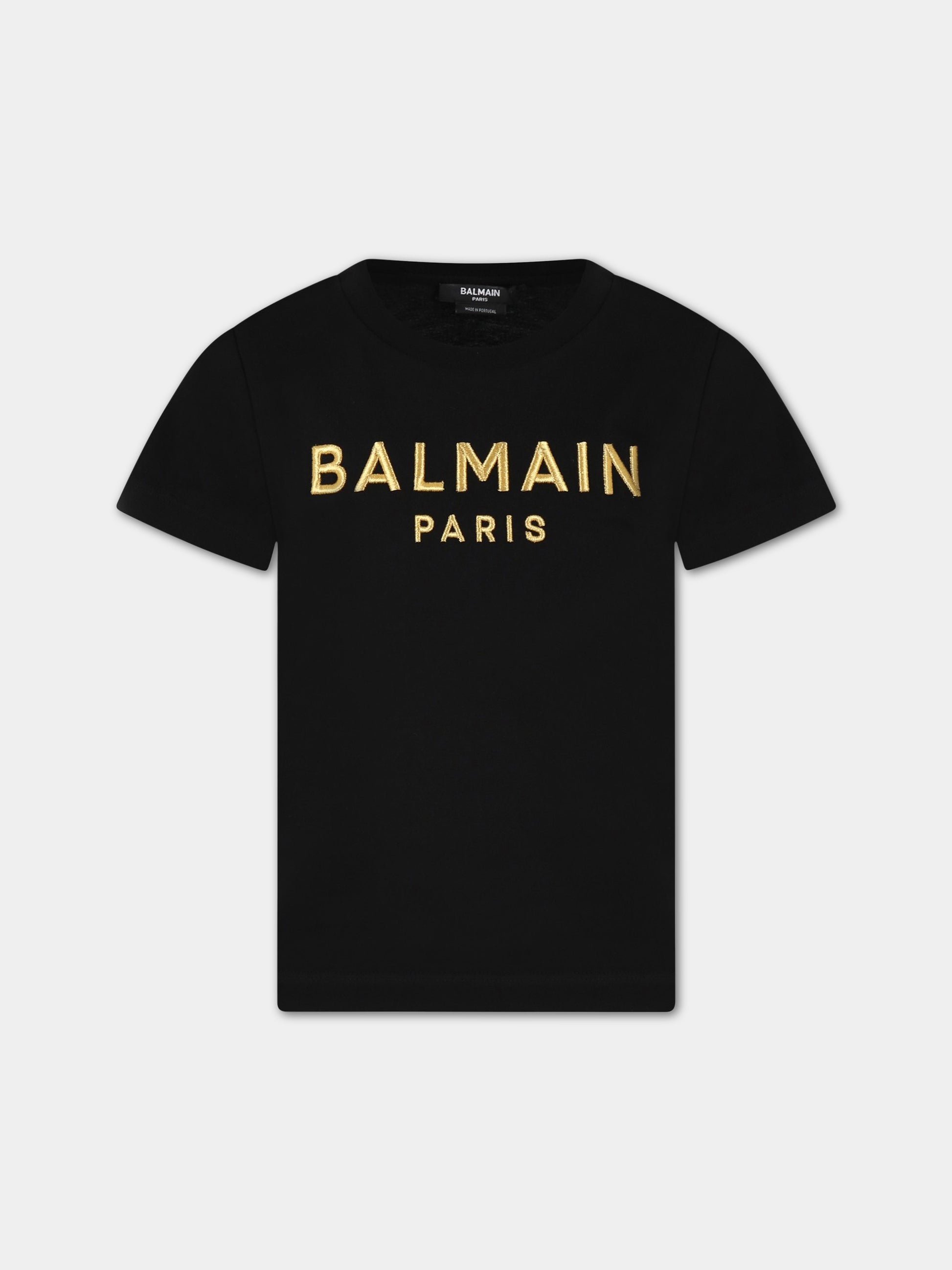 T-shirt nera per bambino con logo,Balmain Kids,BS8B31 Z0082 930OR
