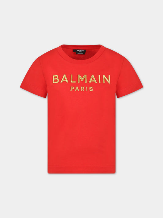T-shirt rossa per bambino con logo,Balmain Kids,BS8B31 Z0082 412OR