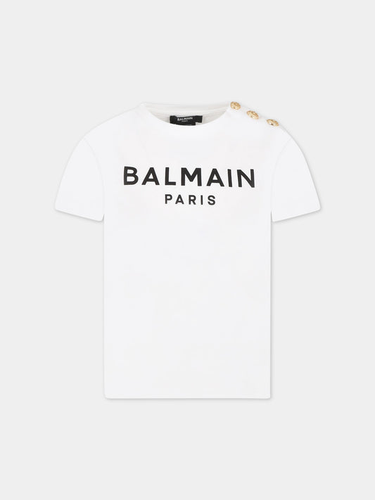 T-shirt bianca per bambino con logo,Balmain Kids,BS8Q41 Z0057 100OR