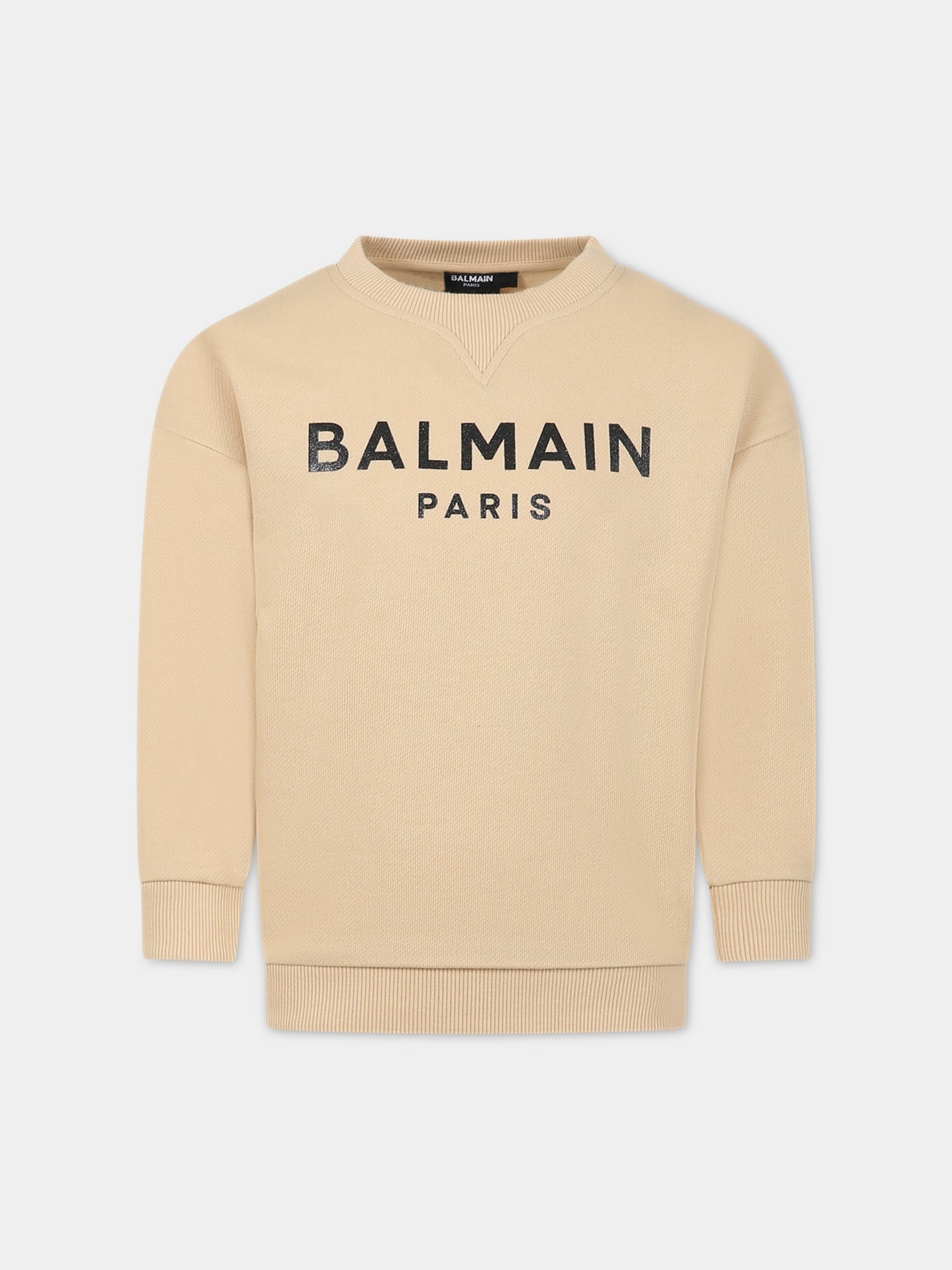Felpa beige per bambini con logo nero,Balmain Kids,BS4R20 Z0001 120NE