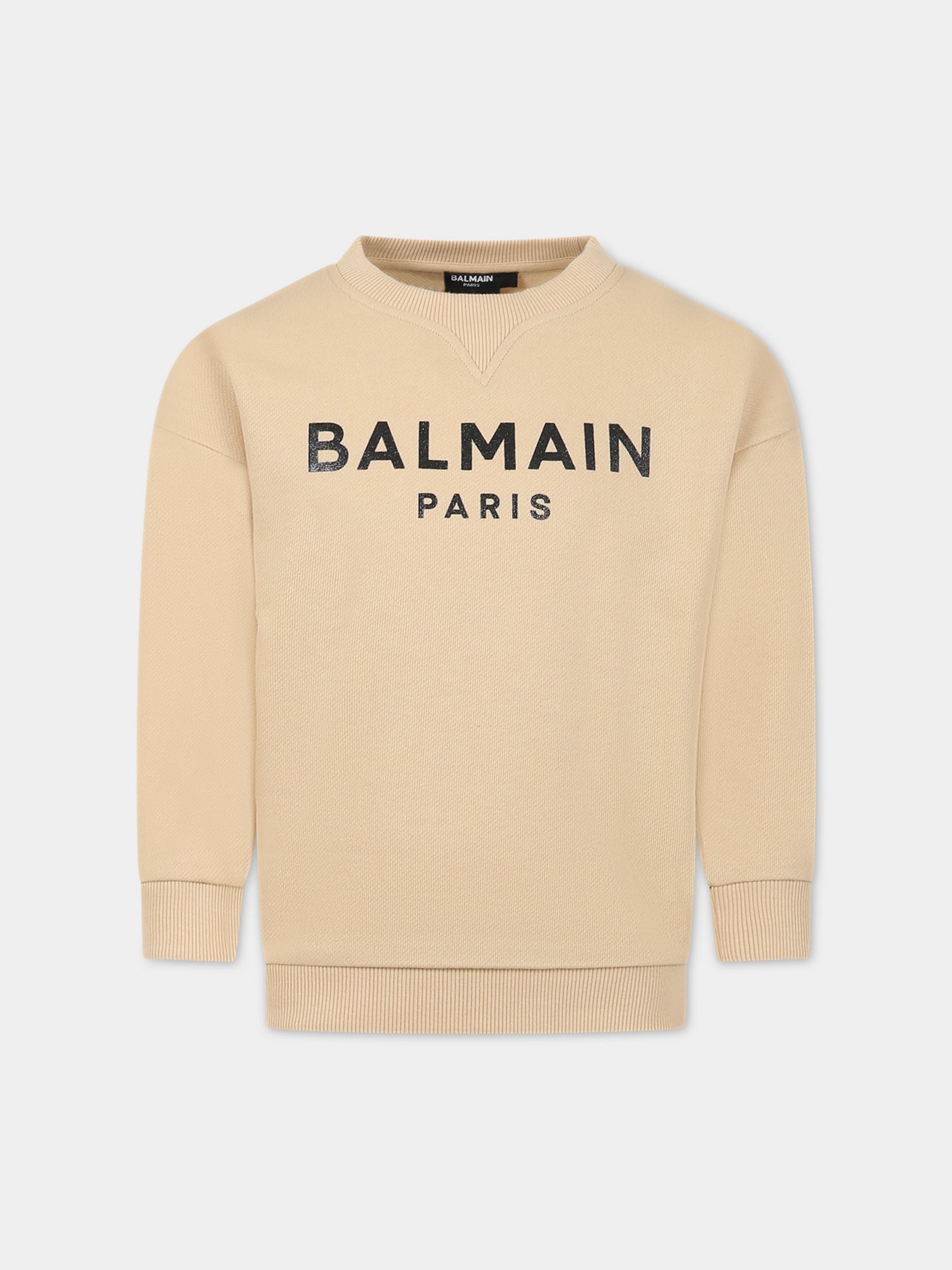 Felpa beige per bambini con logo nero,Balmain Kids,BS4R20 Z0001 120NE