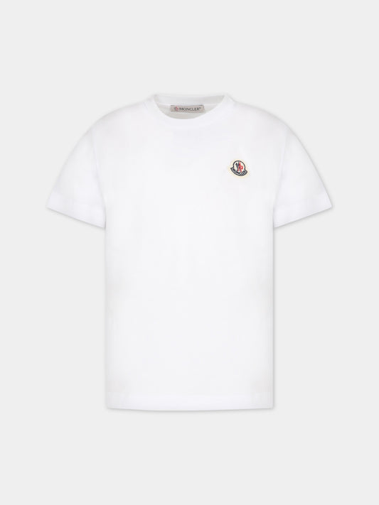 T-shirt bianca per bambino con patch logato,Moncler Kids,954 8C00033 83907 001