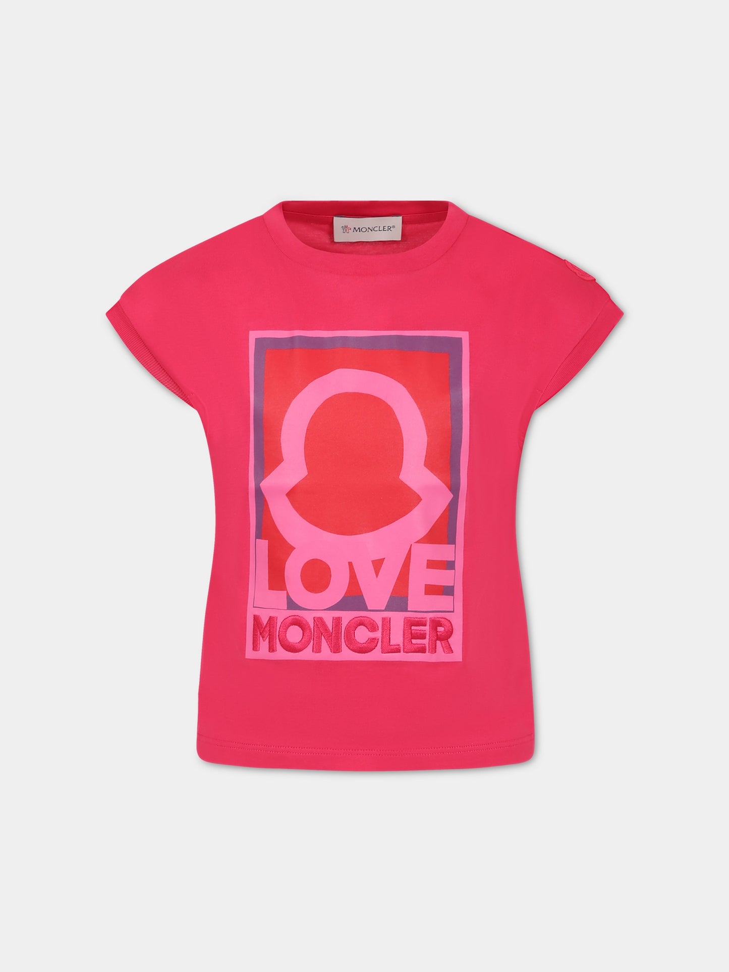 T-shirt fucsia per bambina con logo,Moncler Kids,954 8P00001 899WA 562