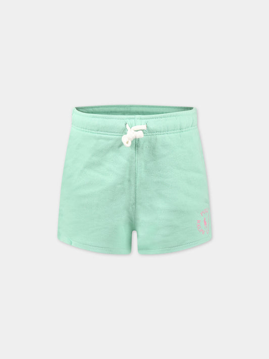 Shorts verde per bambina con logo e iconico cavallino,Ralph Lauren Kids,903864003