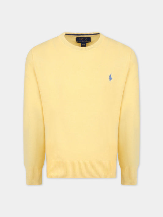 Maglione giallo per bambino con iconico cavallino azzurro,Ralph Lauren Kids,799887038