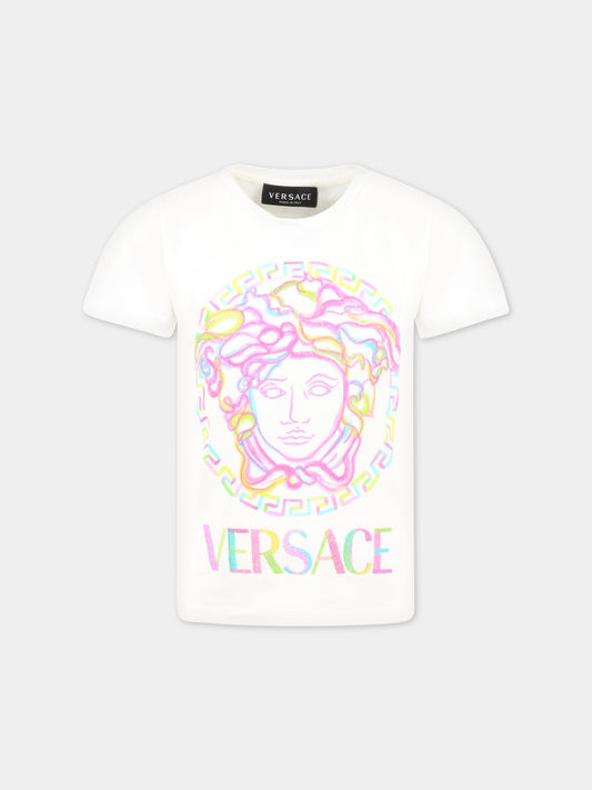 T-shirt bianca per bambina con Medusa,Versace,1000052 1A06483 2W070