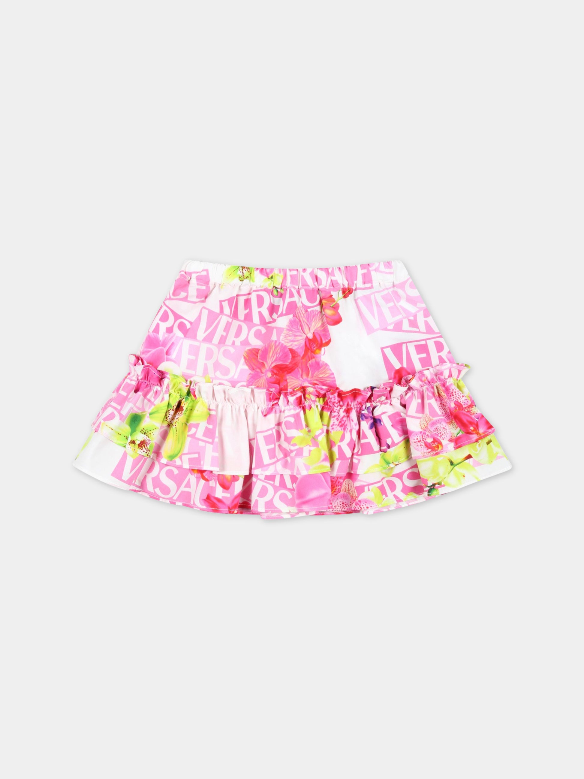 Gonna multicolor per neonata con stampa floreale e logo,Versace,1000360 1A06561 5W020