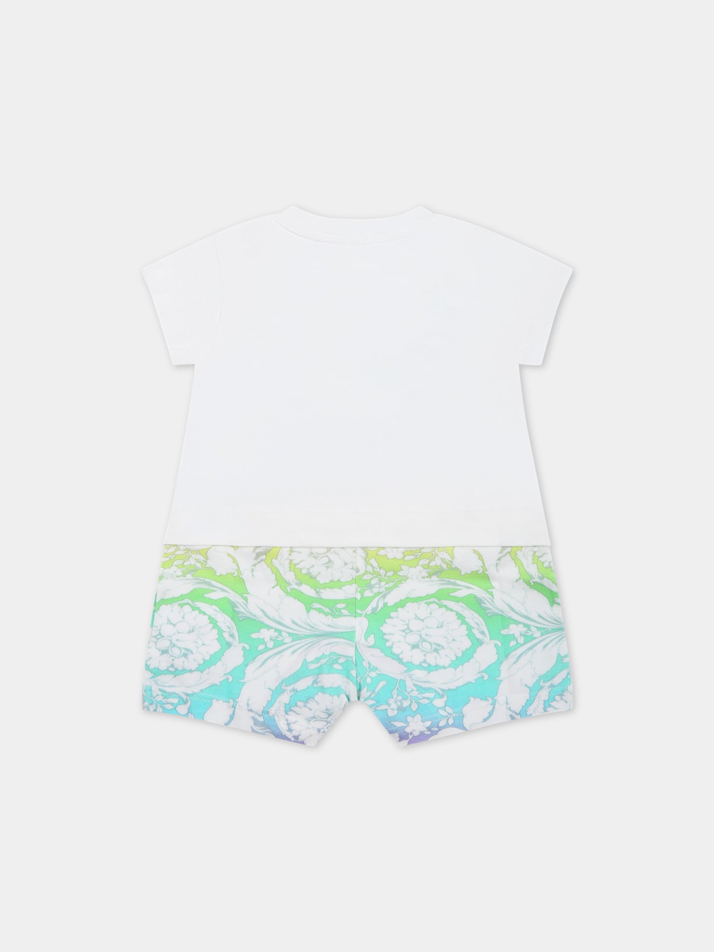 Pagliaccetto multicolor per neonato con stampa barocco e Medusa,Versace,1002648 1A06262 6W080