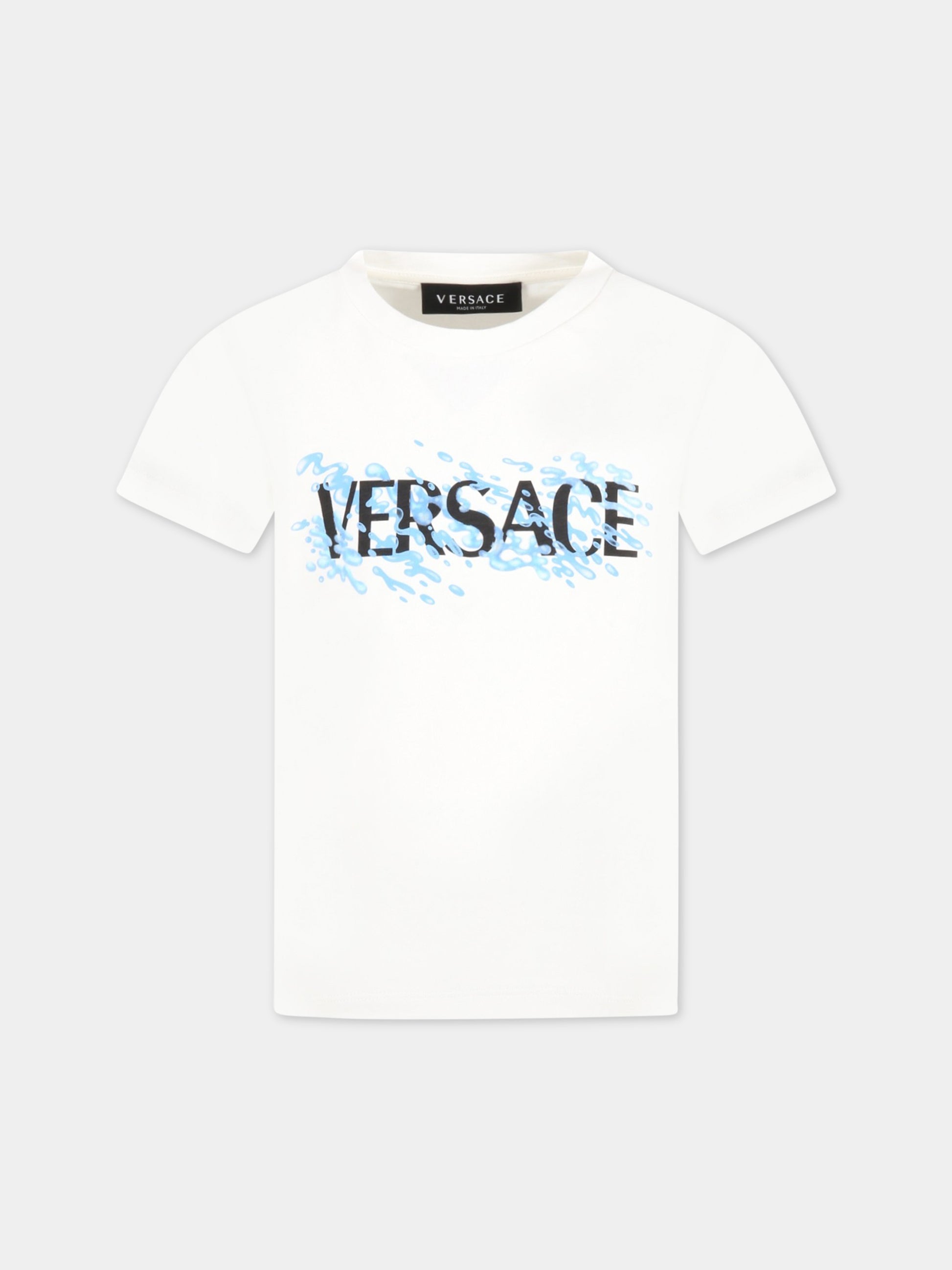 T-shirt bianca per bambino con logo nero,Versace,1000239 1A06516 6W790