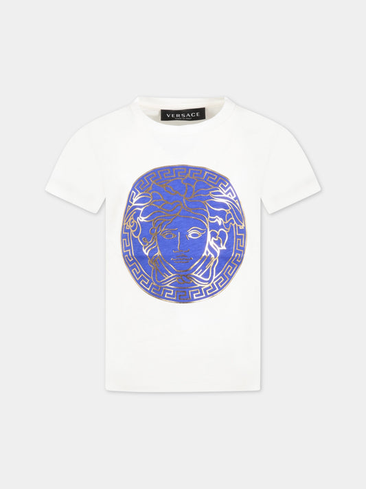 T-shirt bianca per bambino con Medusa blu,Versace,1000239 1A06520 6W800