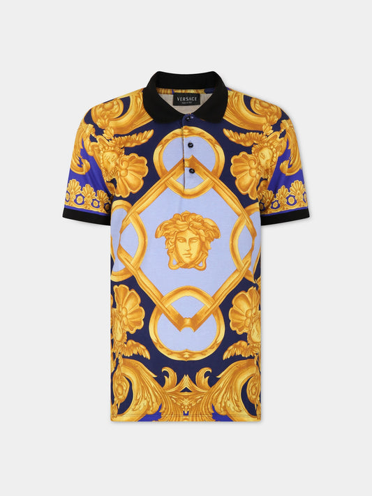 Polo multicolor per bambino con stampa barocco,Versace,1000126 1A06506 5U670