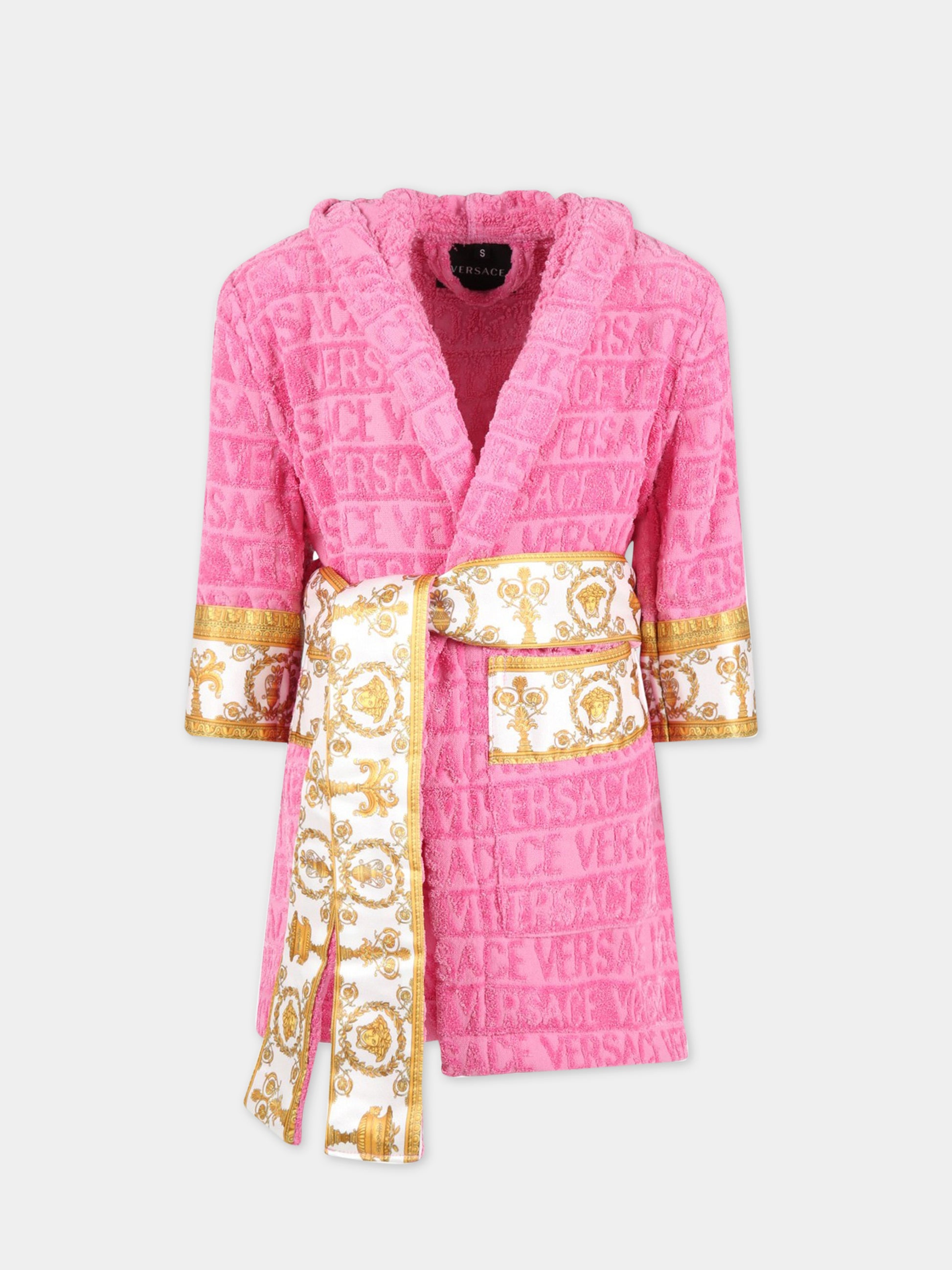 Accappatoio rosa per bambina con logo e motivo barocco,Versace,ZACJYNG01 ZCOSP052 1PI90