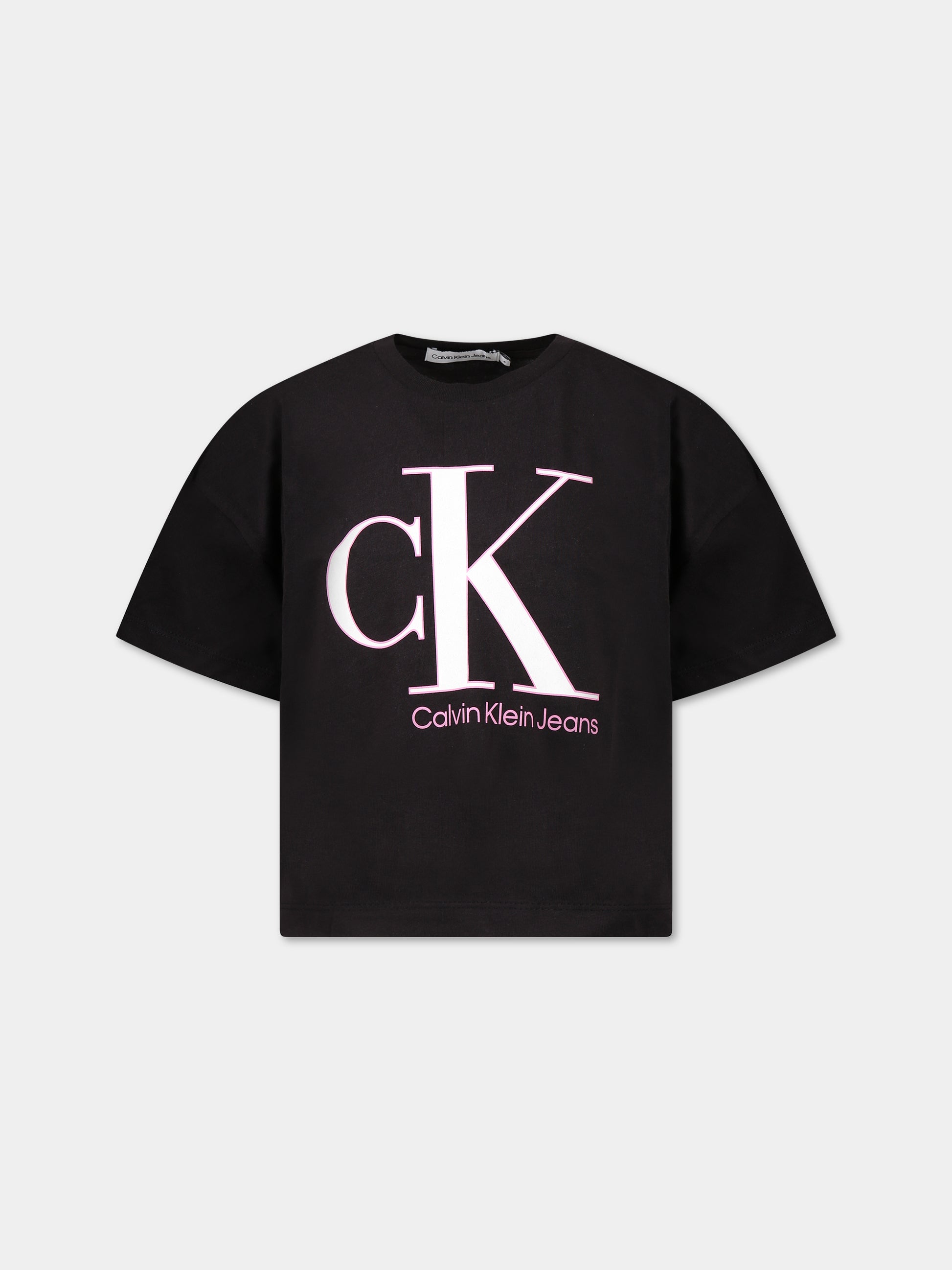 T-shirt nera per bambina con logo,Calvin Klein Kids,CKIG0IG01939 IG0IG01939 BEH