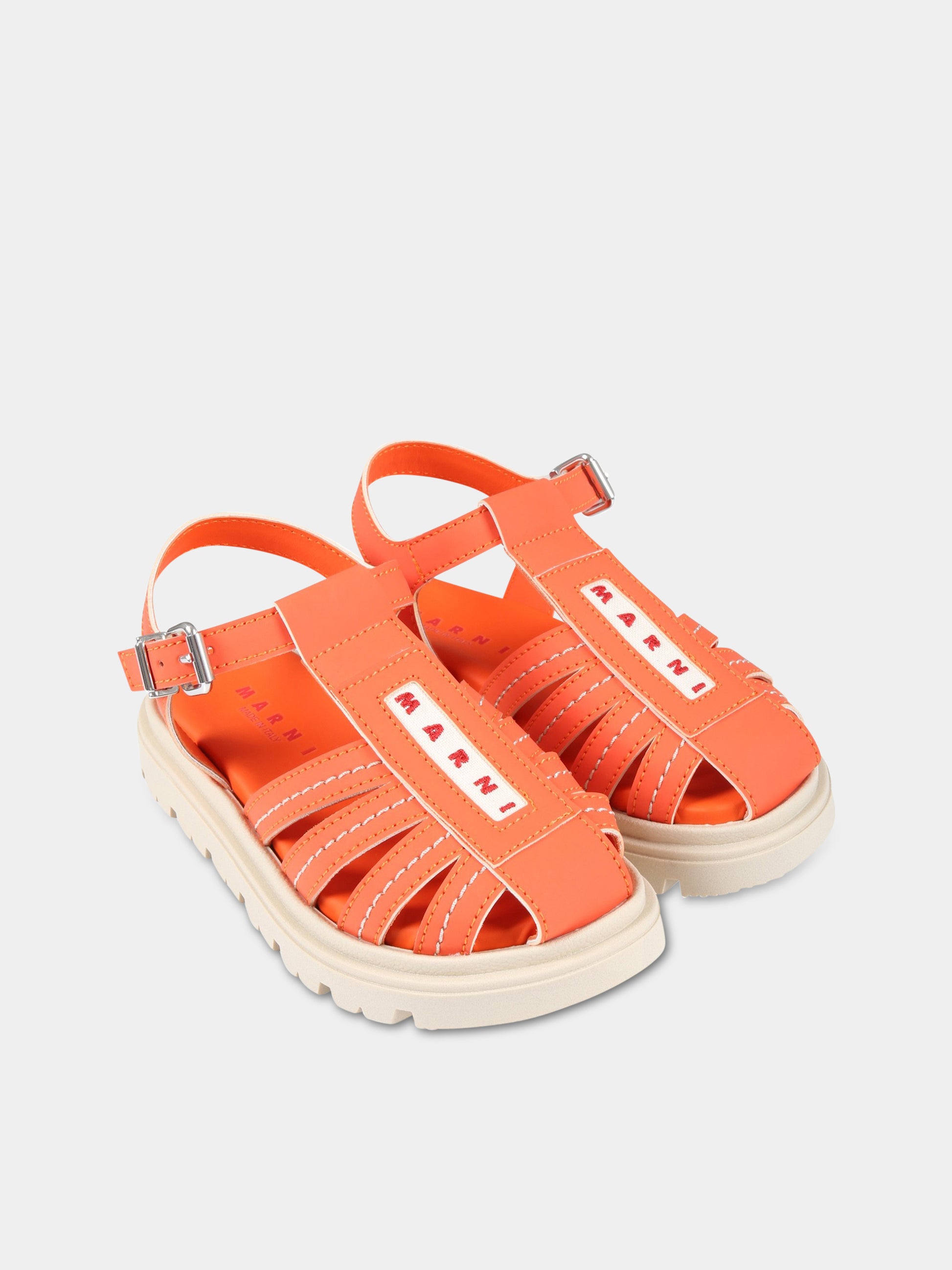 Sandali arancioni per bambina con logo rosso,Marni Kids,73462 2