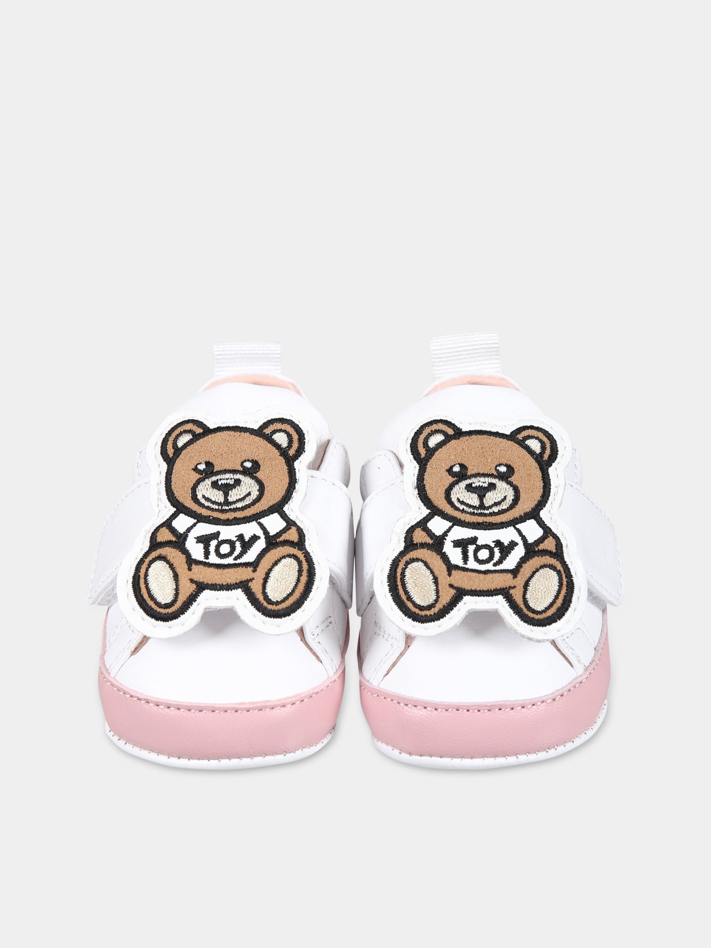 Sneakers bianche per neonata con logo e Teddy Bear,Moschino Kids,74270 1
