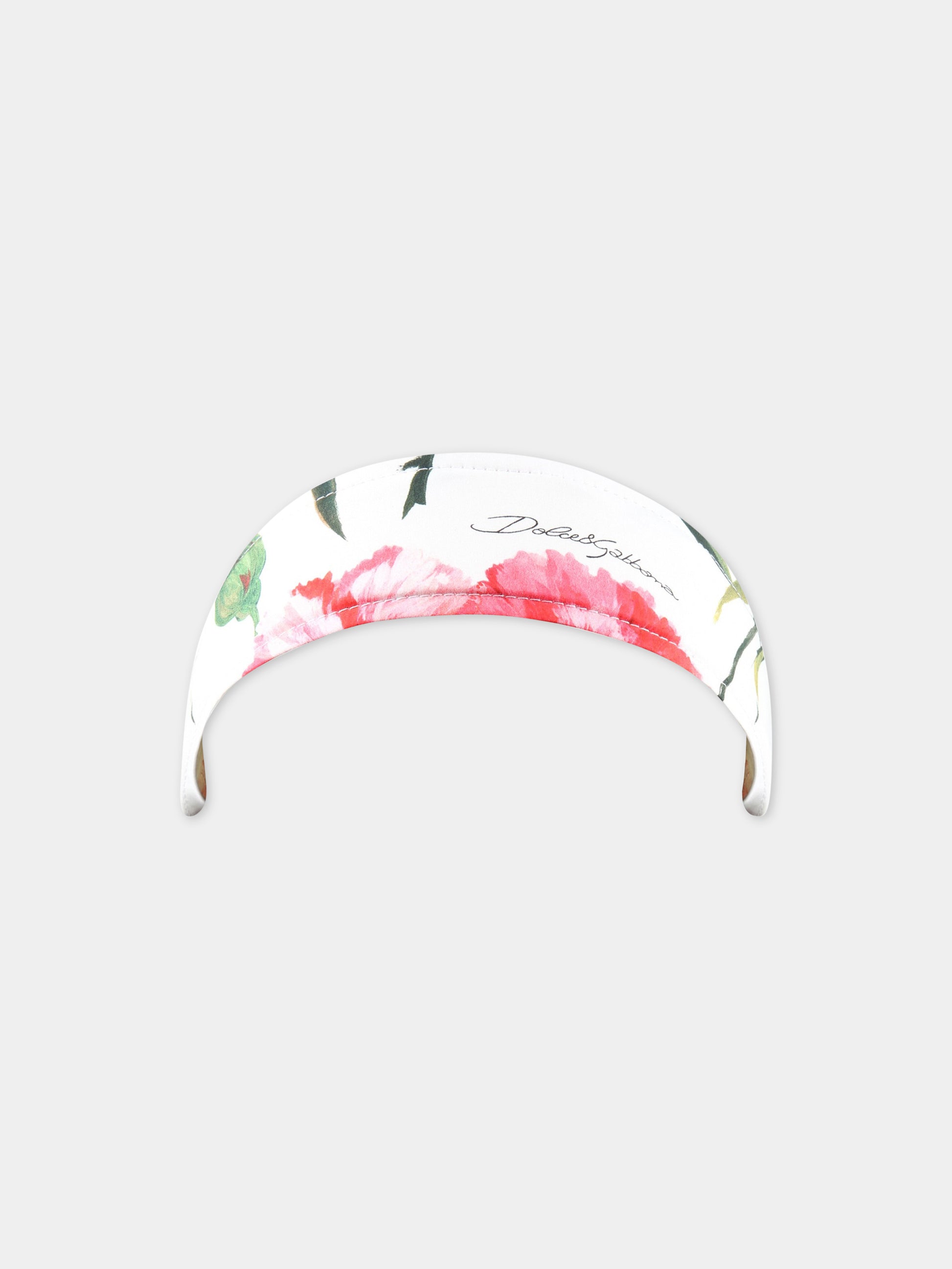 Fascia bianca per capelli per bambina con garofani rosa,Dolce & Gabbana Kids,LB3L26 HS5O0 HA3VL