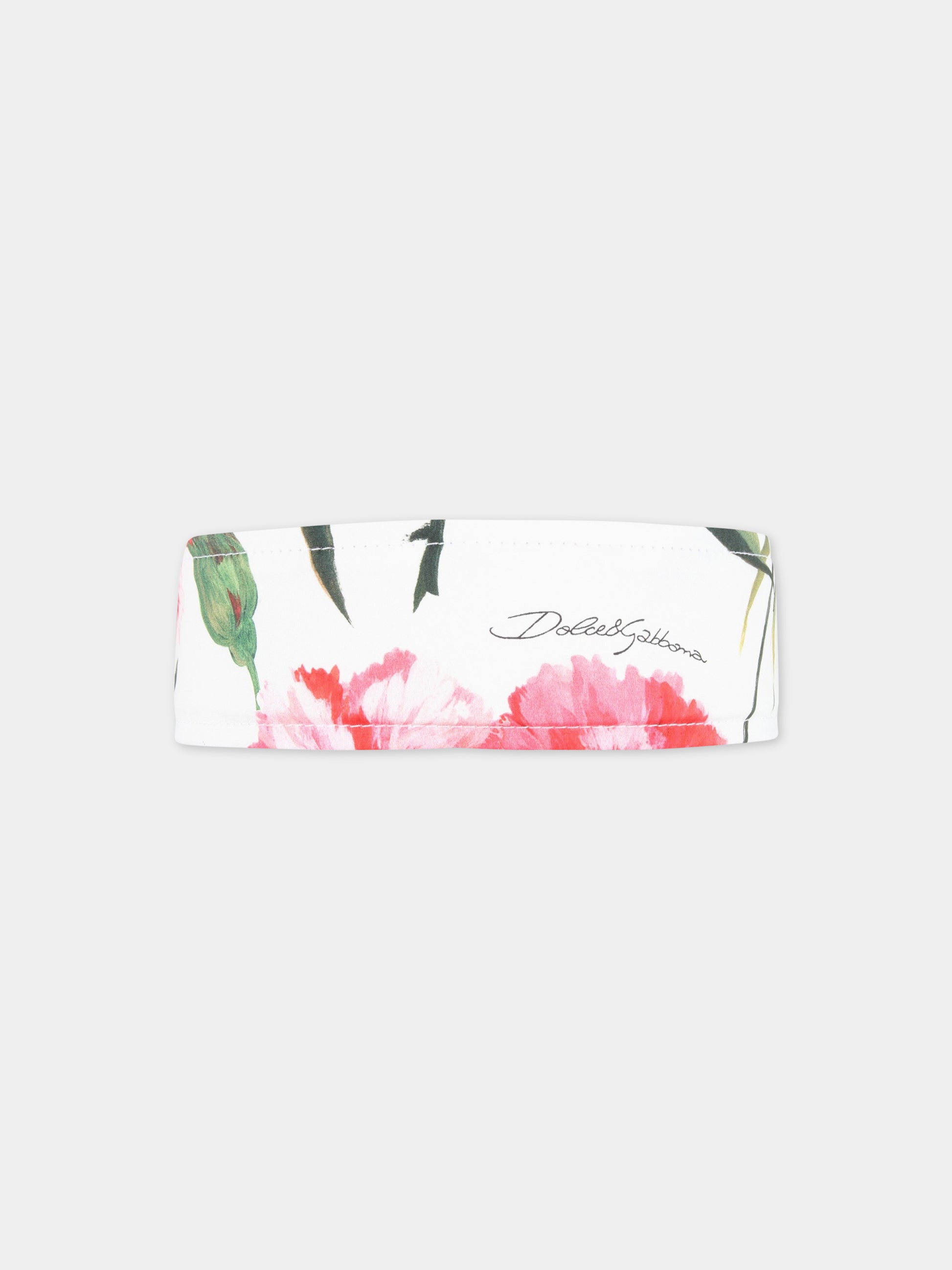 Fascia bianca per capelli per bambina con garofani rosa,Dolce & Gabbana Kids,LB3L26 HS5O0 HA3VL